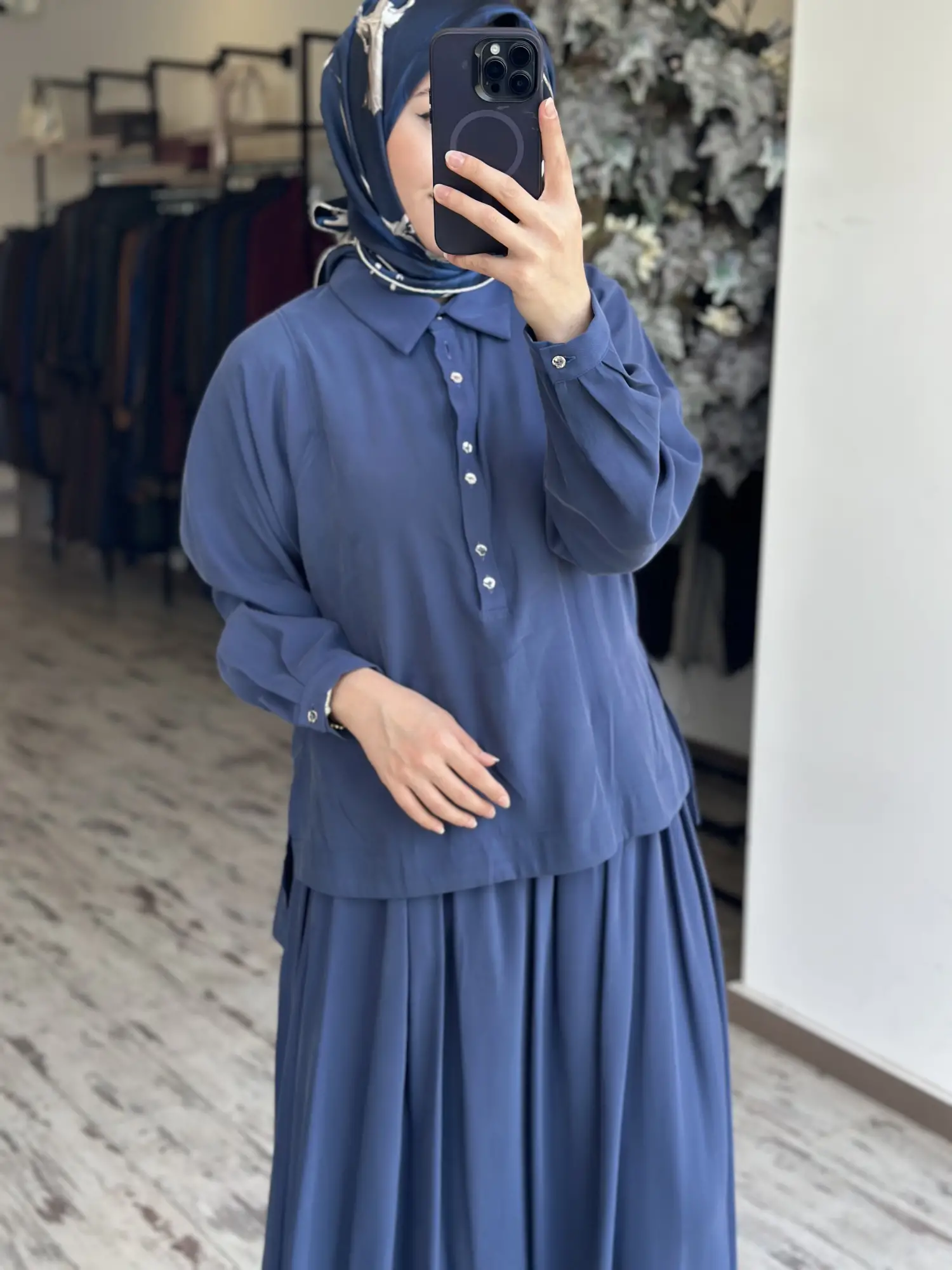 Almarwah Yarım Düğme Kapamalı Tencel Bluz Etek Takım 202994