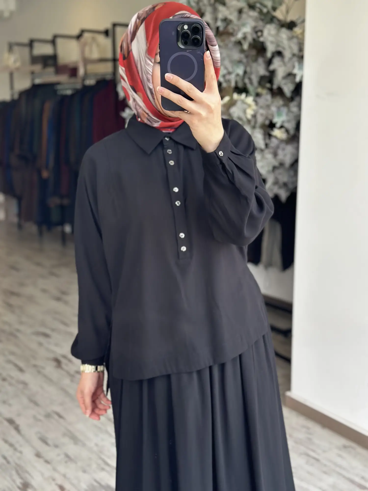 Almarwah Yarım Düğme Kapamalı Tencel Bluz Etek Takım 202994
