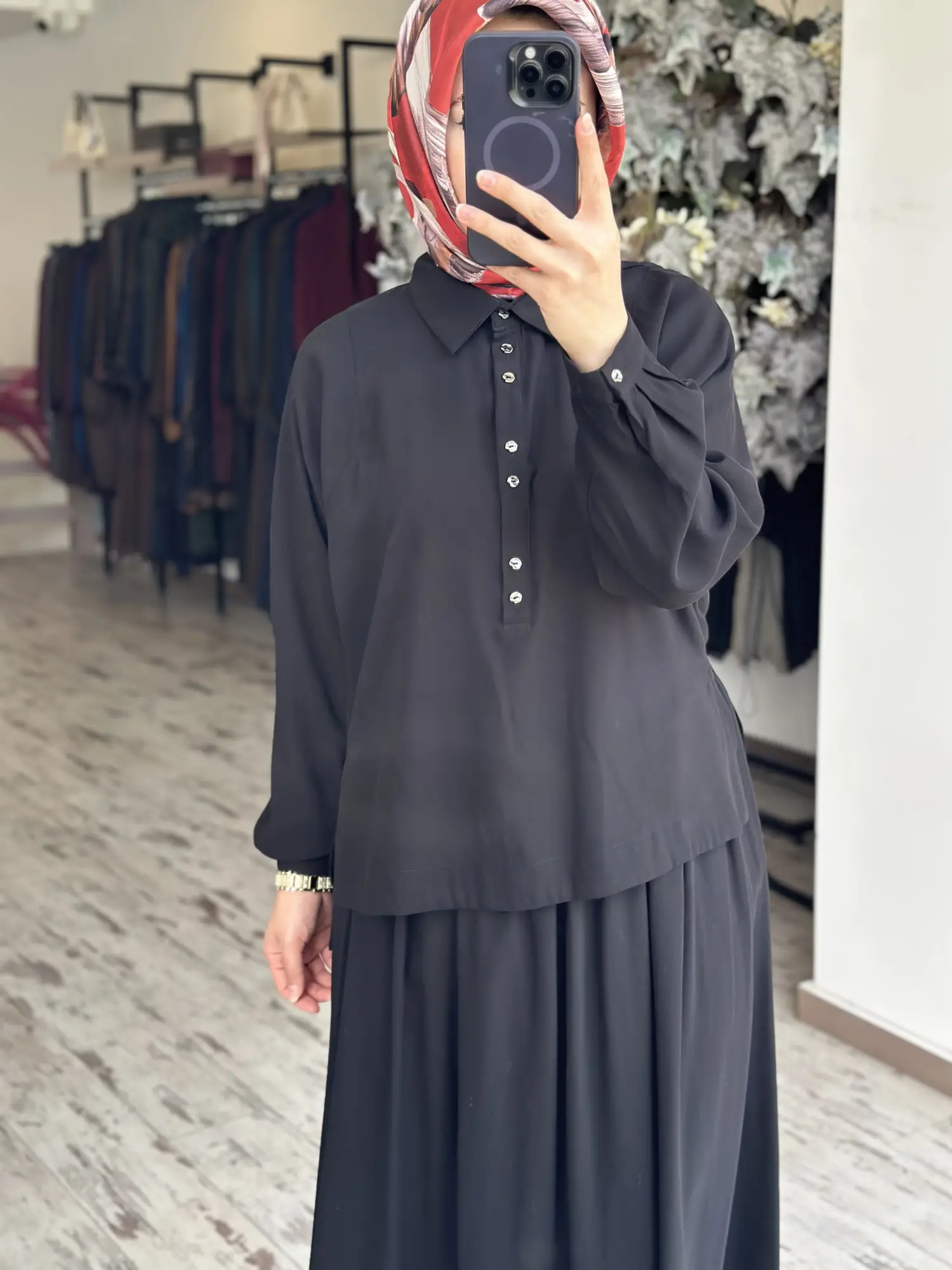 Almarwah Yarım Düğme Kapamalı Tencel Bluz Etek Takım 202994