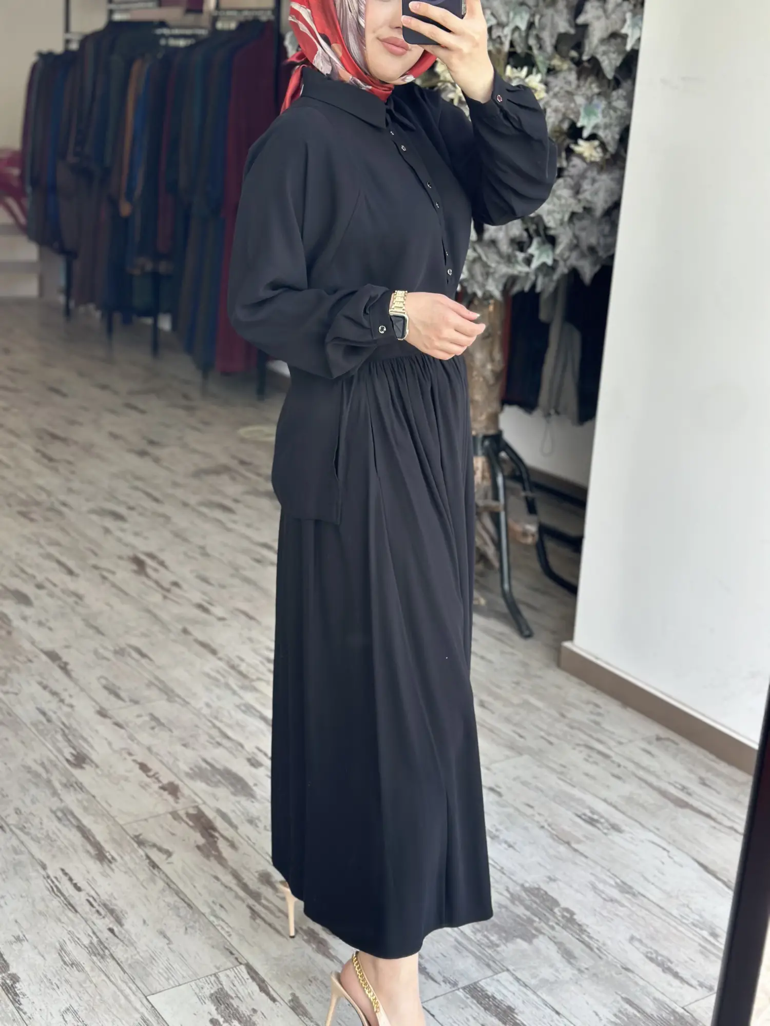 Almarwah Yarım Düğme Kapamalı Tencel Bluz Etek Takım 202994