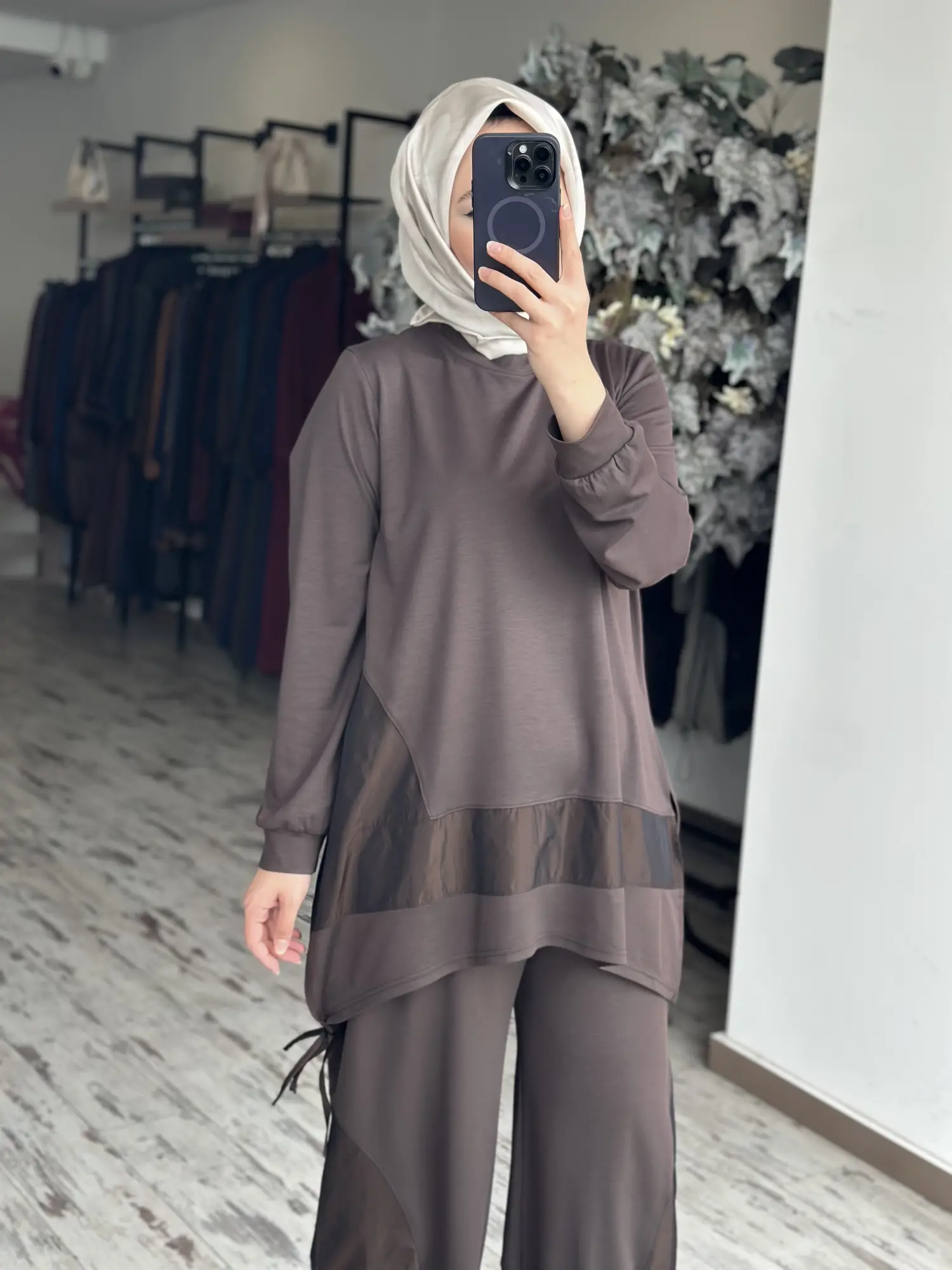 Almarwah Teknik Kumaş Detaylı Modal Penye Tunik Pantolon Takım 202987