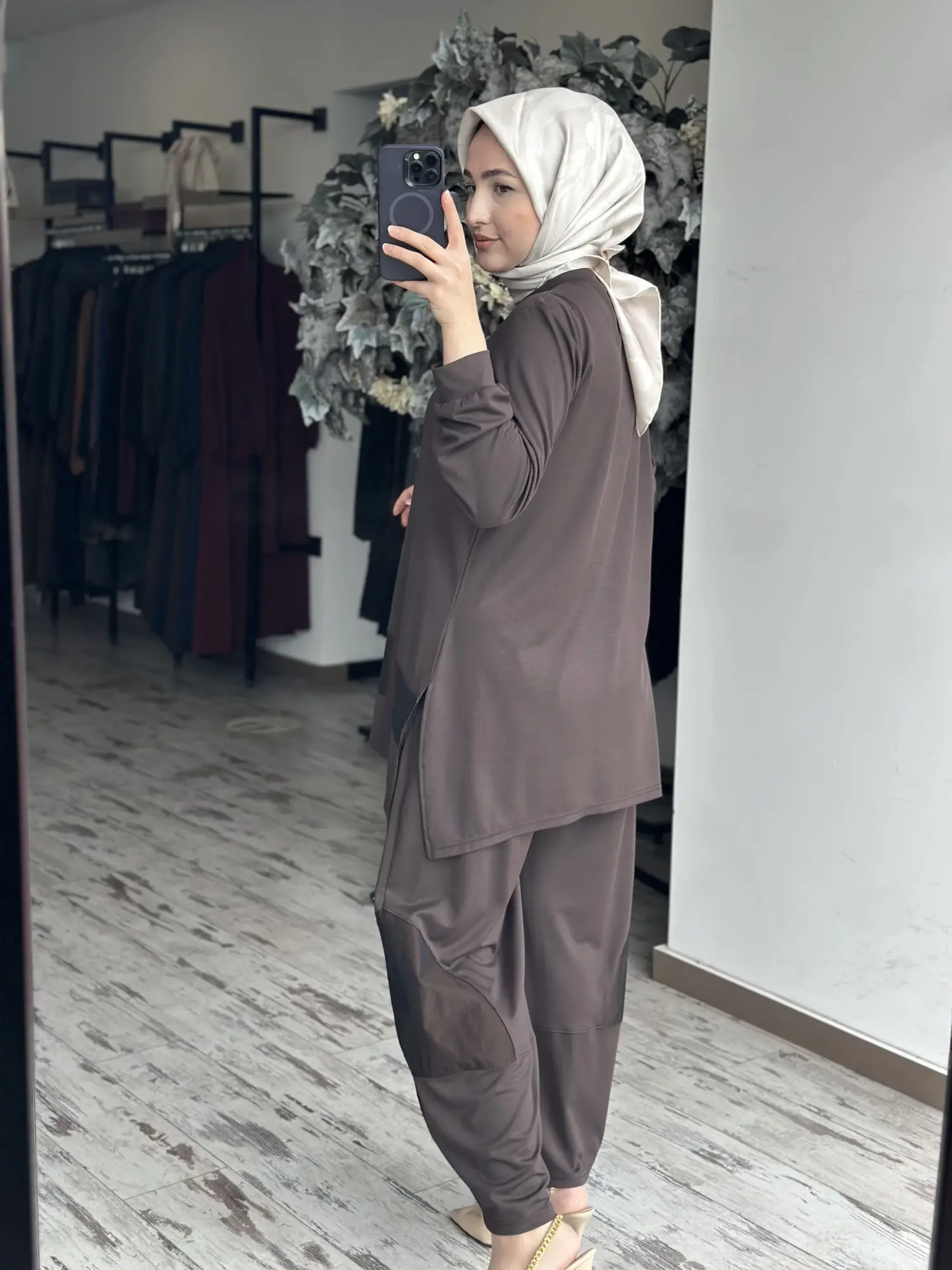 Almarwah Teknik Kumaş Detaylı Modal Penye Tunik Pantolon Takım 202987