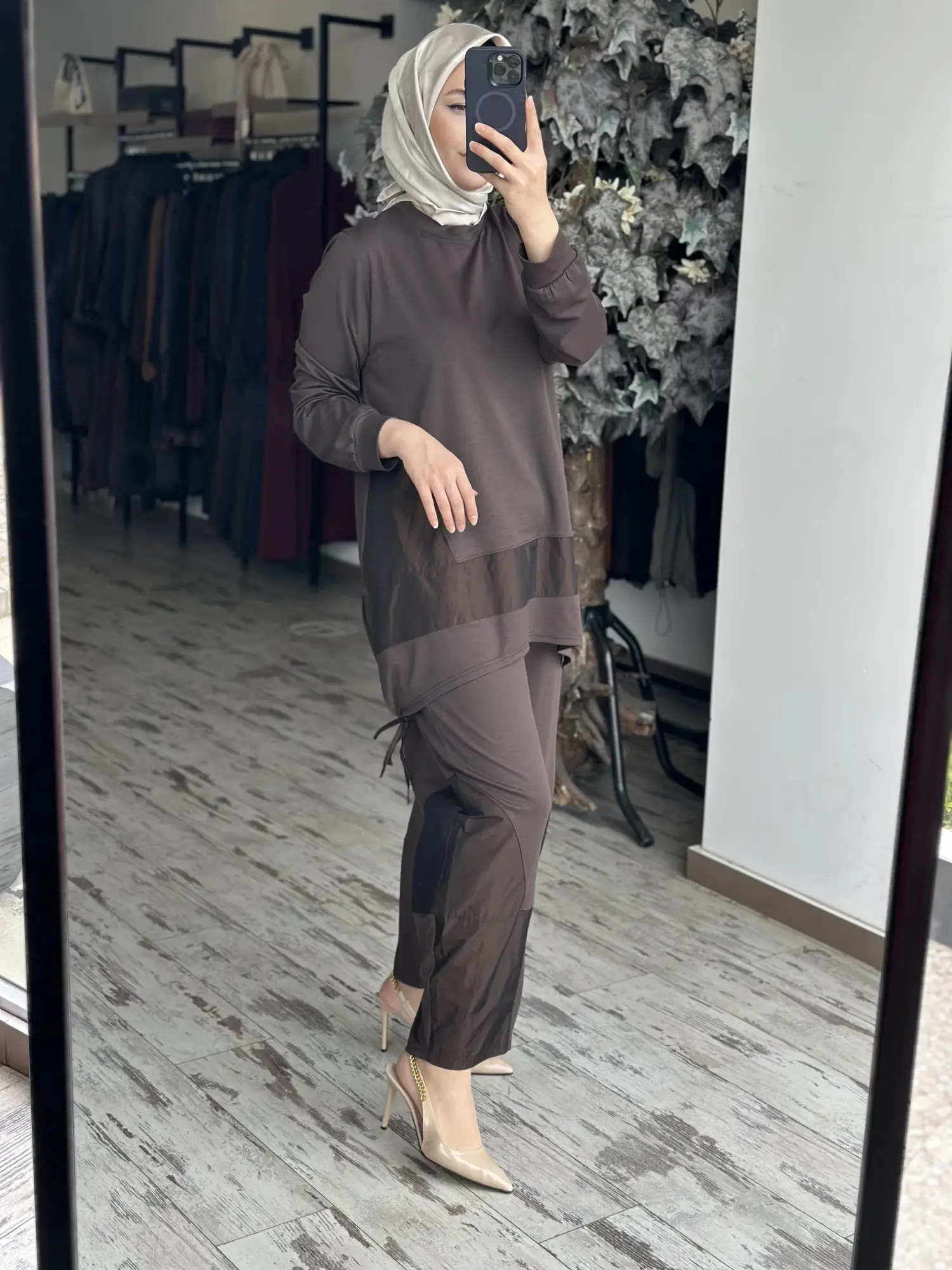 Almarwah Teknik Kumaş Detaylı Modal Penye Tunik Pantolon Takım 202987