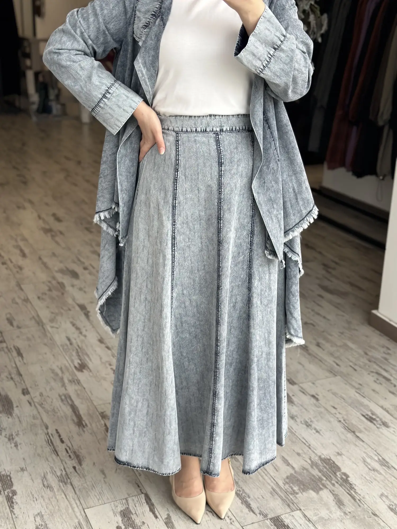Kahma Parçalı Tencel Denim Etek