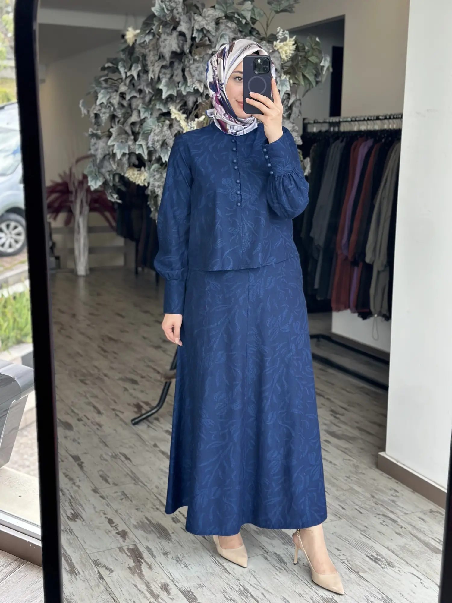 Kayra Kendinden Desenli Britli Tencel Etek Bluz Takım KA16082