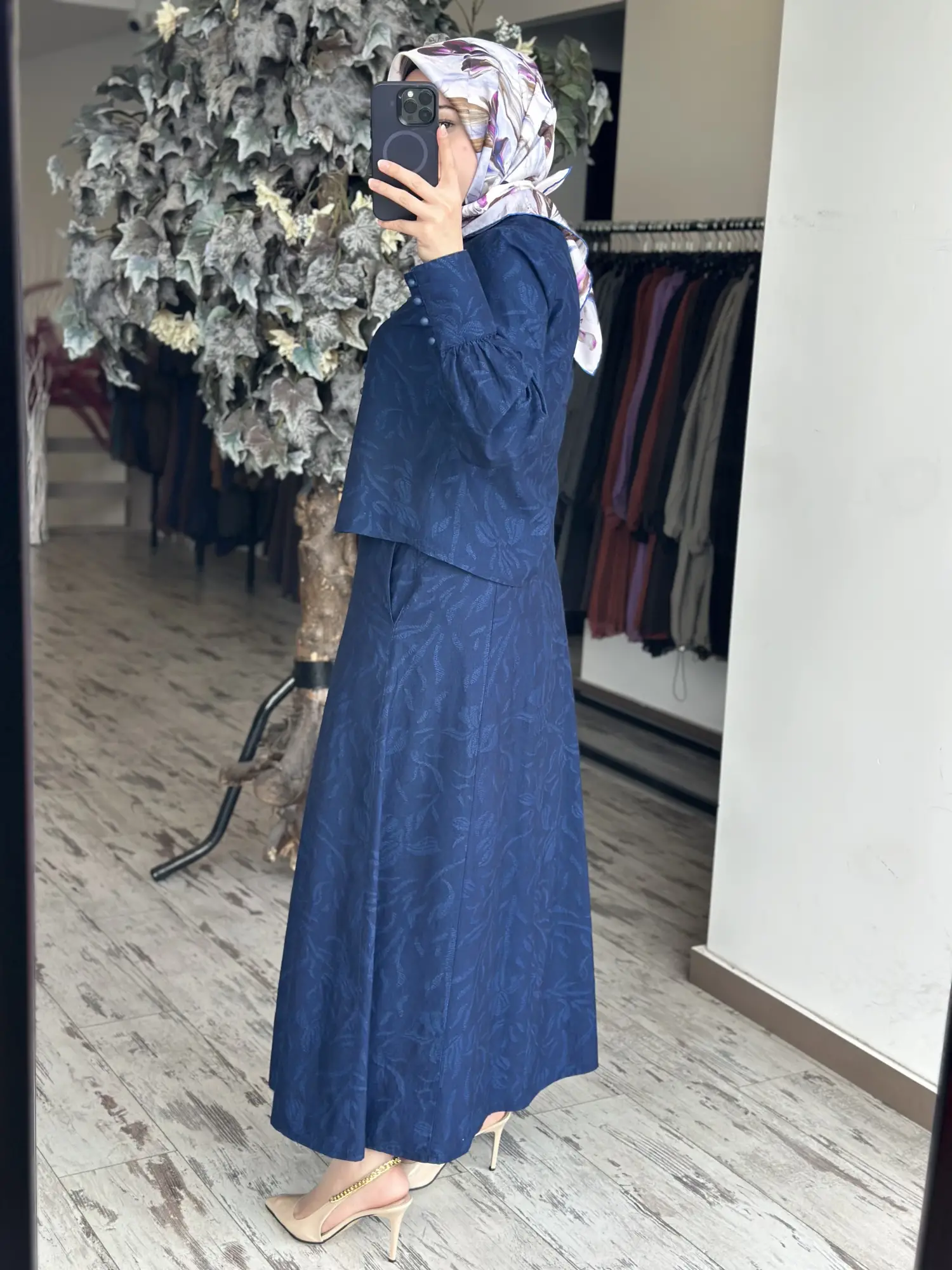 Kayra Kendinden Desenli Britli Tencel Etek Bluz Takım KA16082