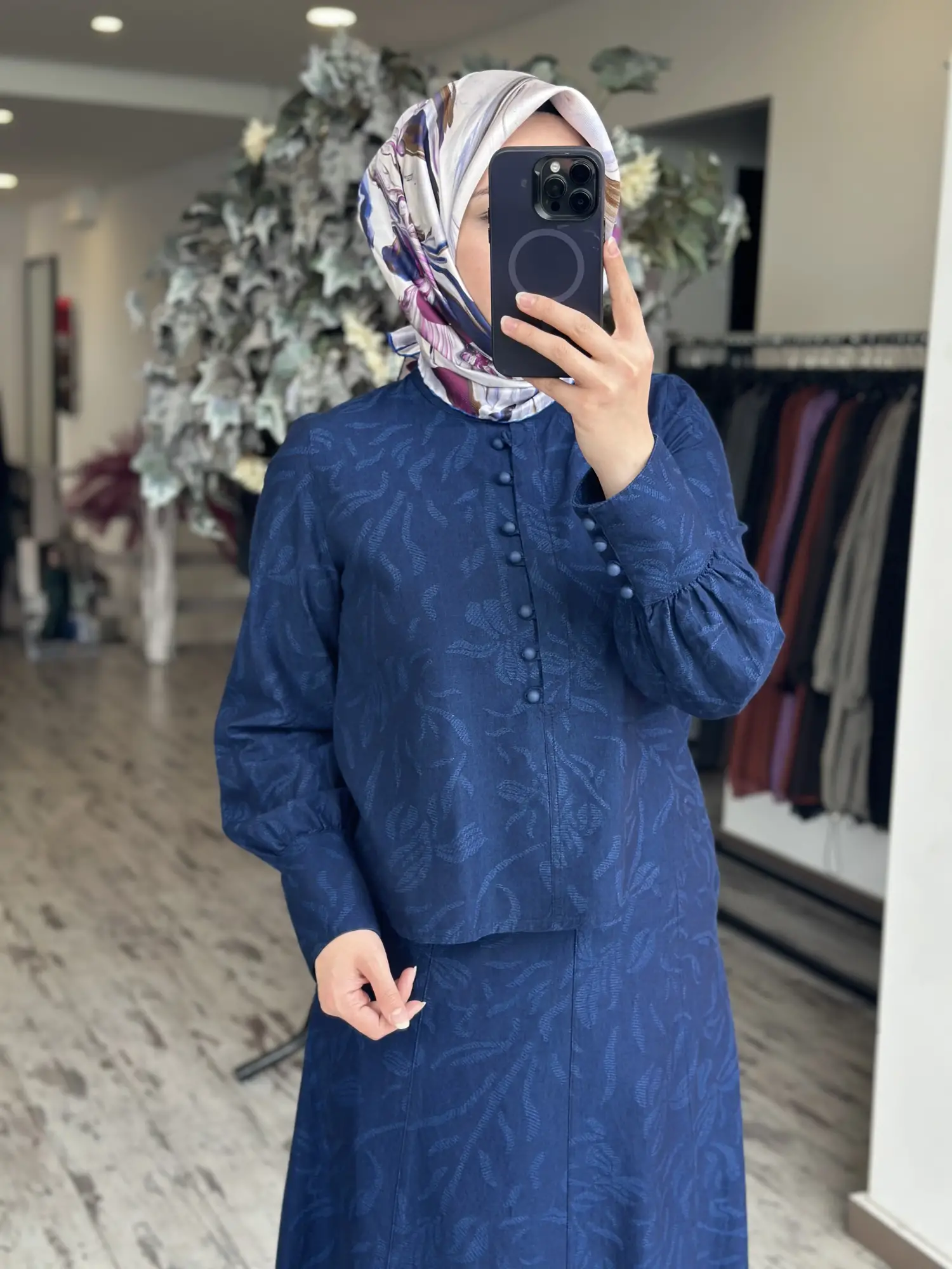 Kayra Kendinden Desenli Britli Tencel Etek Bluz Takım KA16082
