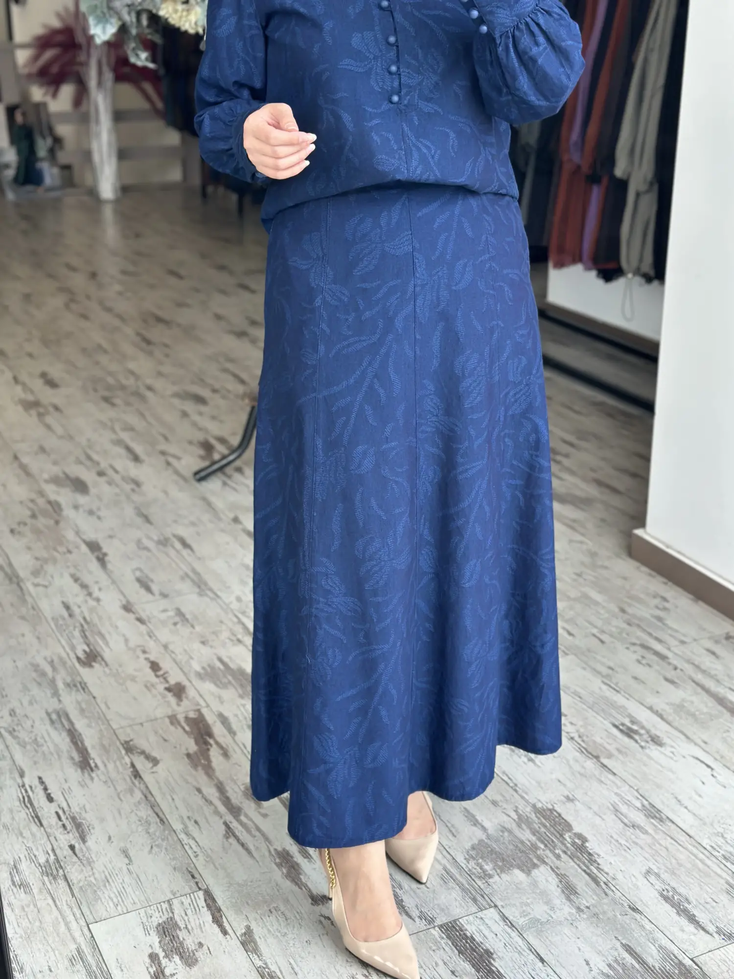 Kayra Kendinden Desenli Britli Tencel Etek Bluz Takım KA16082