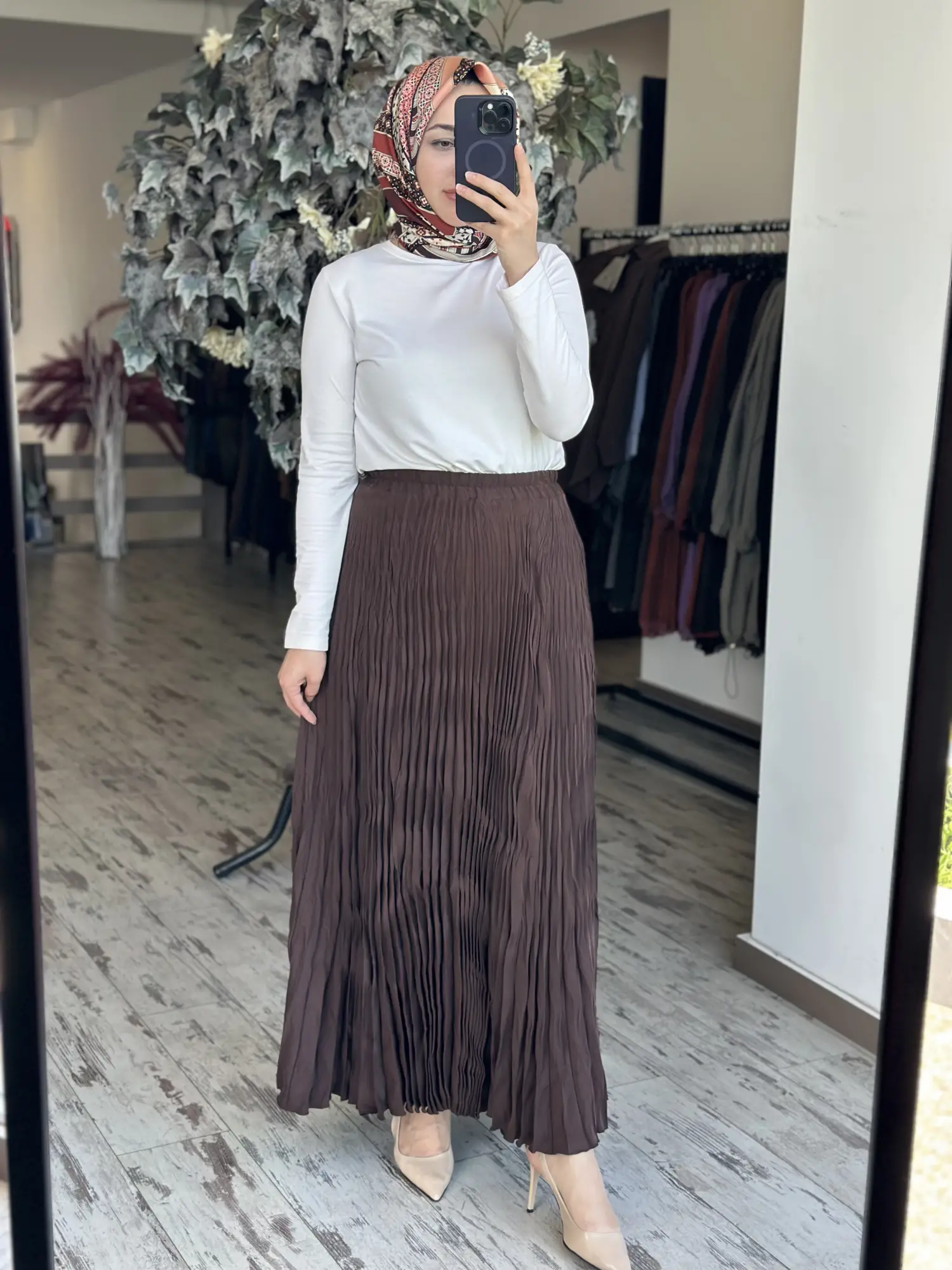 Almarwah Kraşlı Tencel Plise Etek 806476