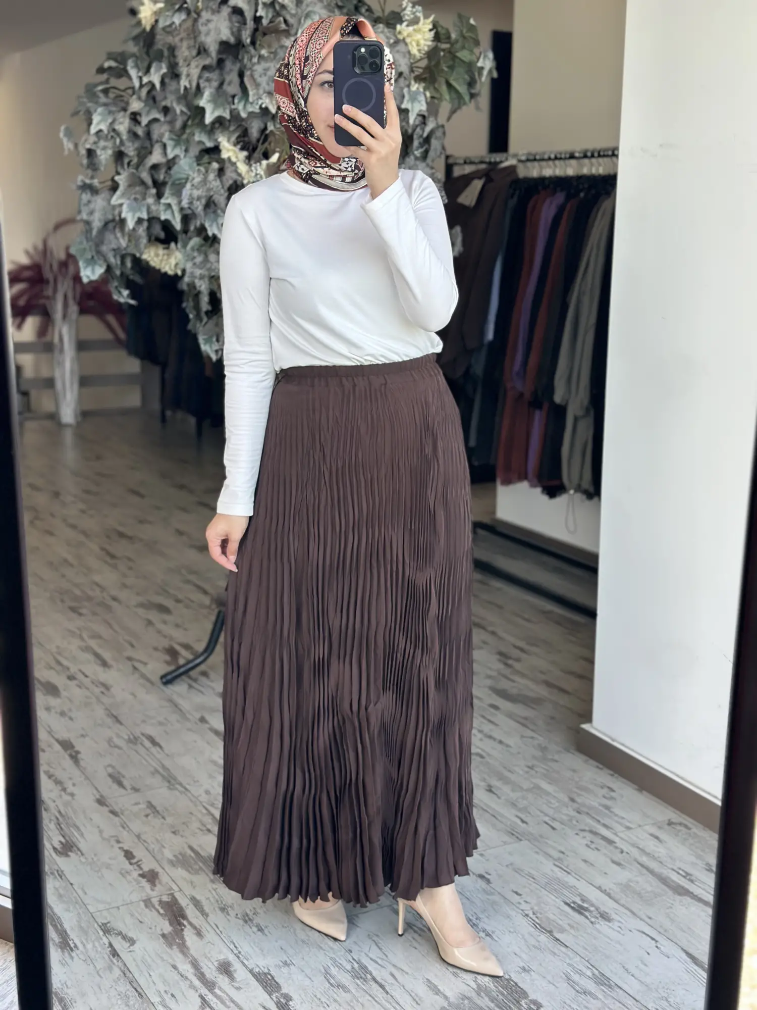 Almarwah Kraşlı Tencel Plise Etek 806476