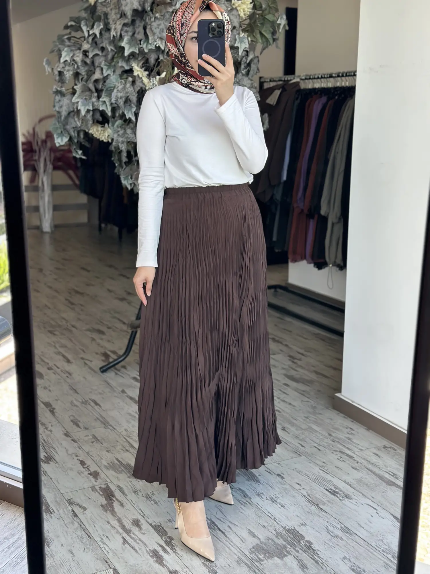Almarwah Kraşlı Tencel Plise Etek 806476