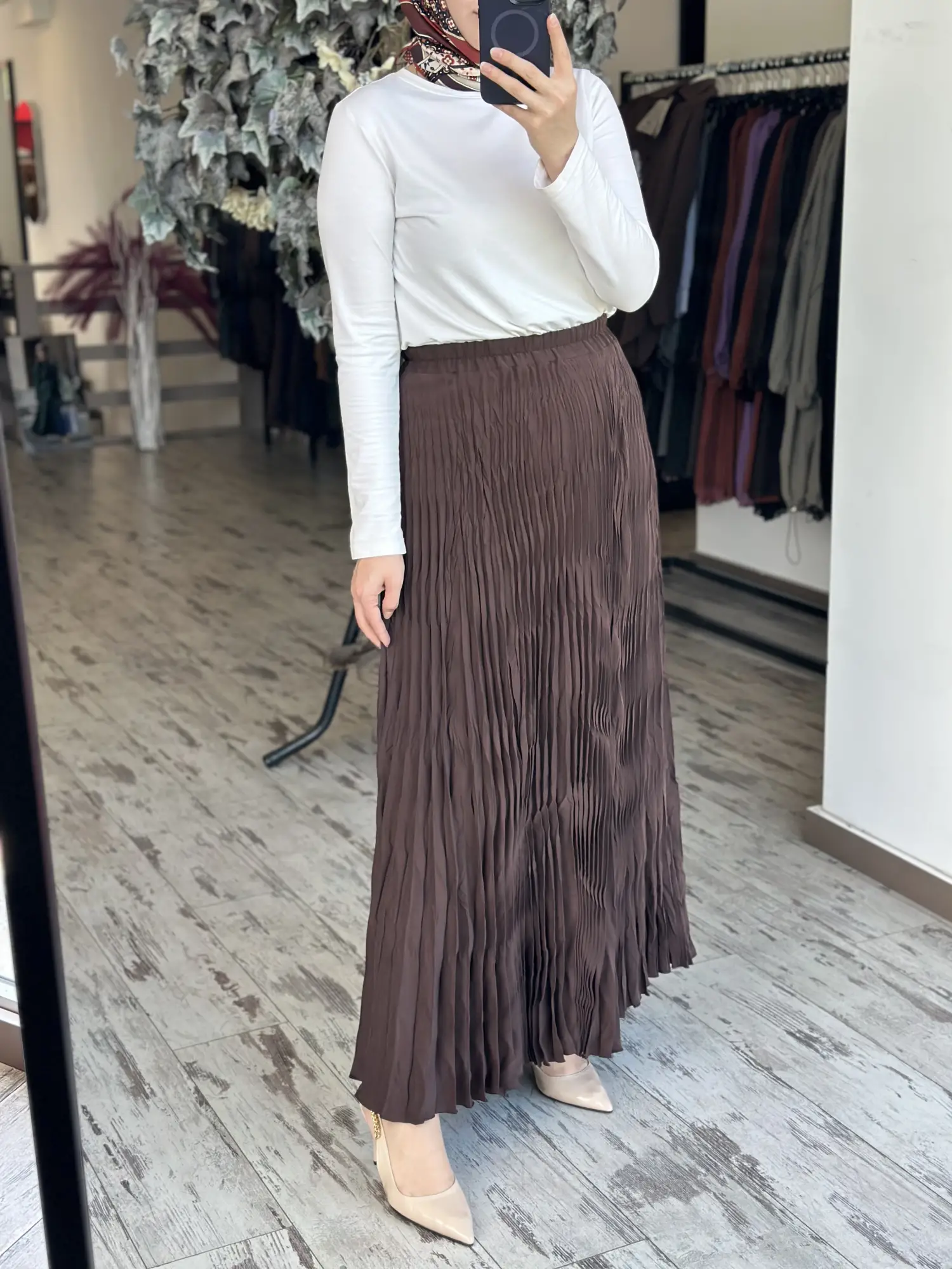 Almarwah Kraşlı Tencel Plise Etek 806476