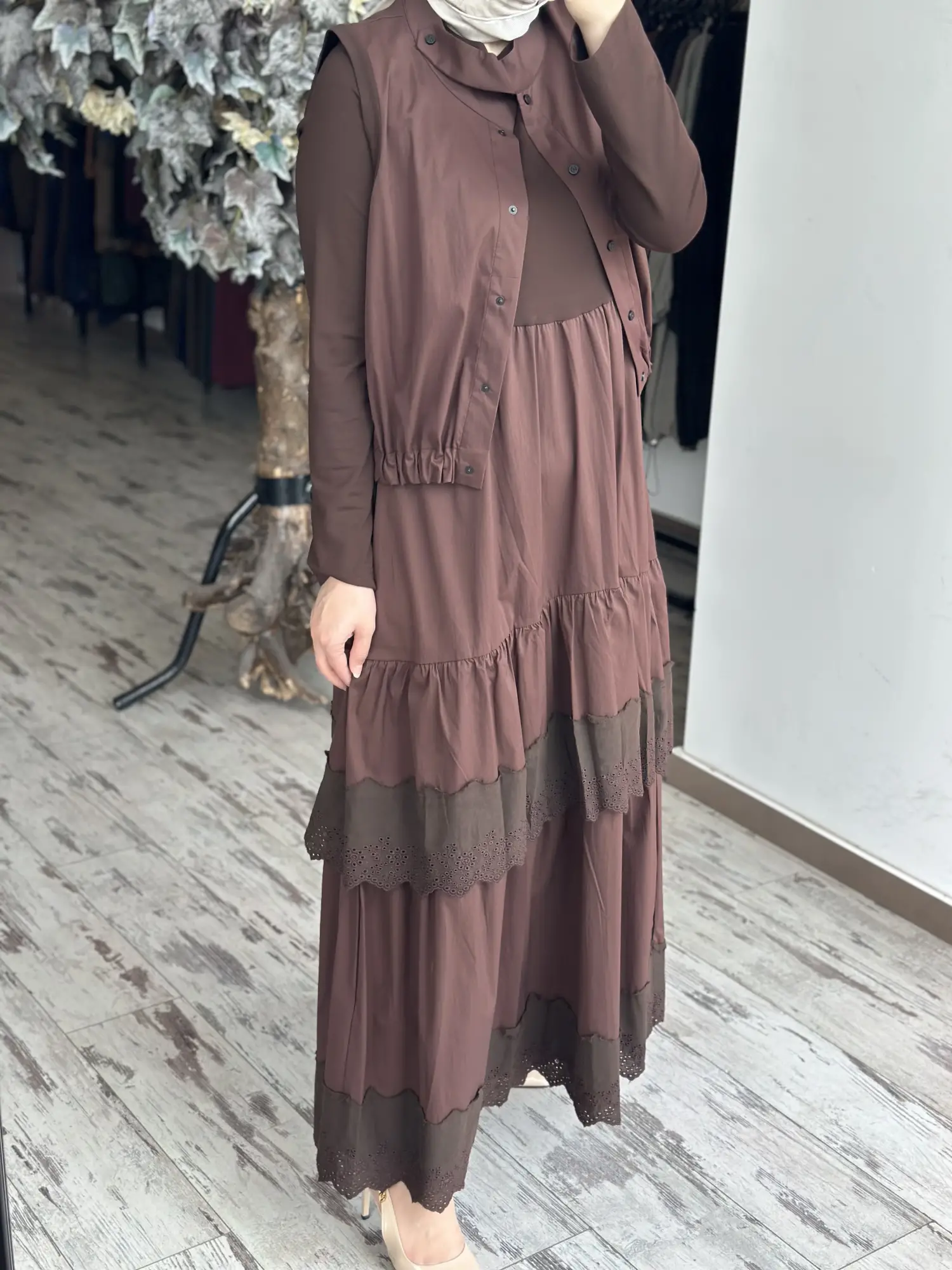 Misswhence Yelekli Dikiş Ve Brode Detaylı Elbise 39834