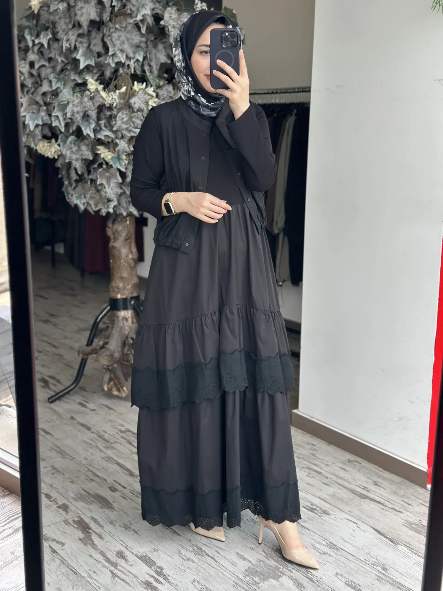 Misswhence Yelekli Dikiş Ve Brode Detaylı Elbise 39834