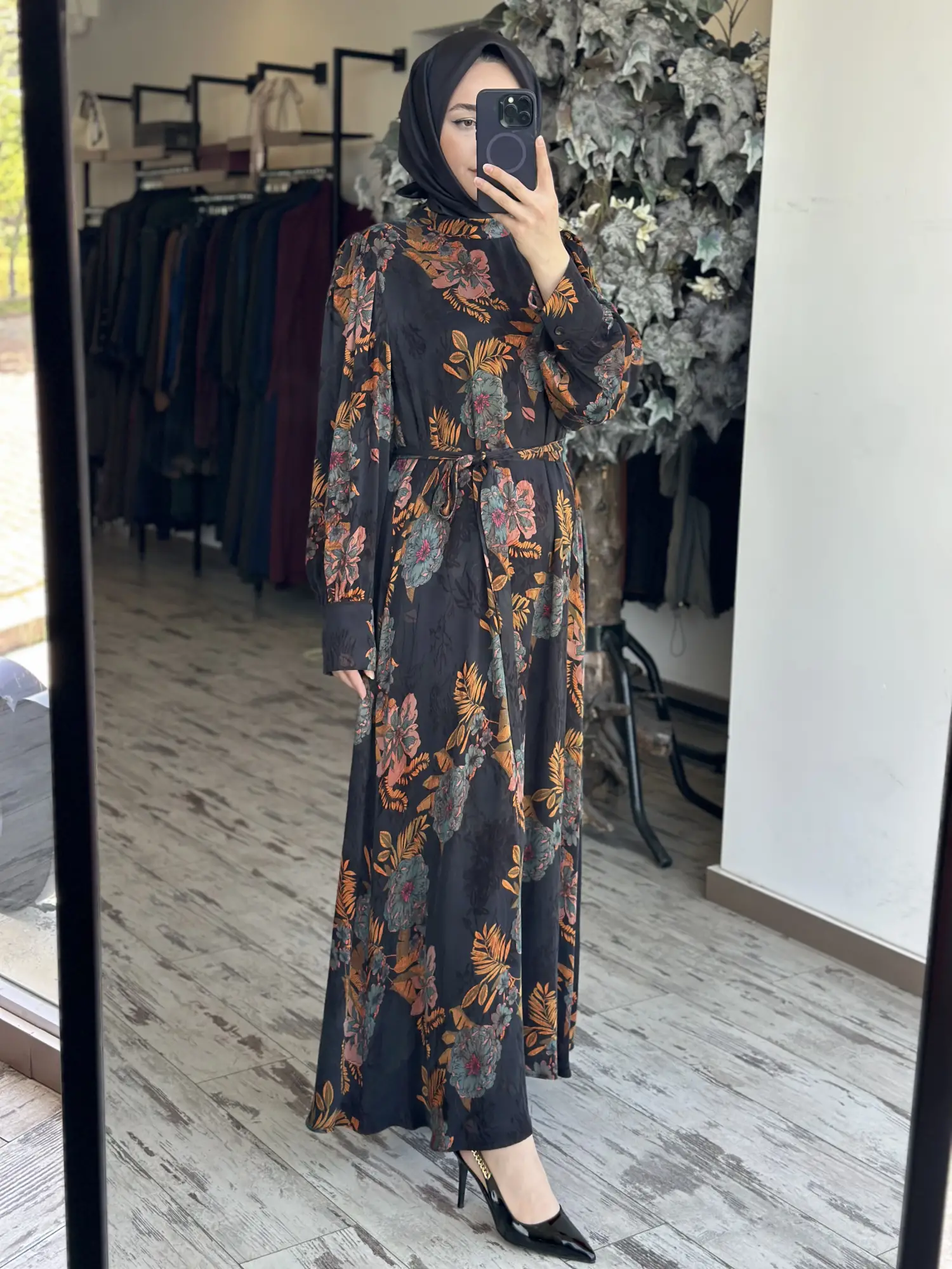 Almarwah Floral Desenli Jakarlı Elbise 905018