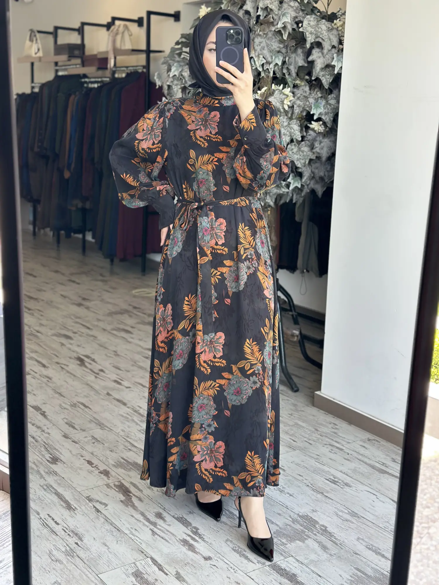 Almarwah Floral Desenli Jakarlı Elbise 905018