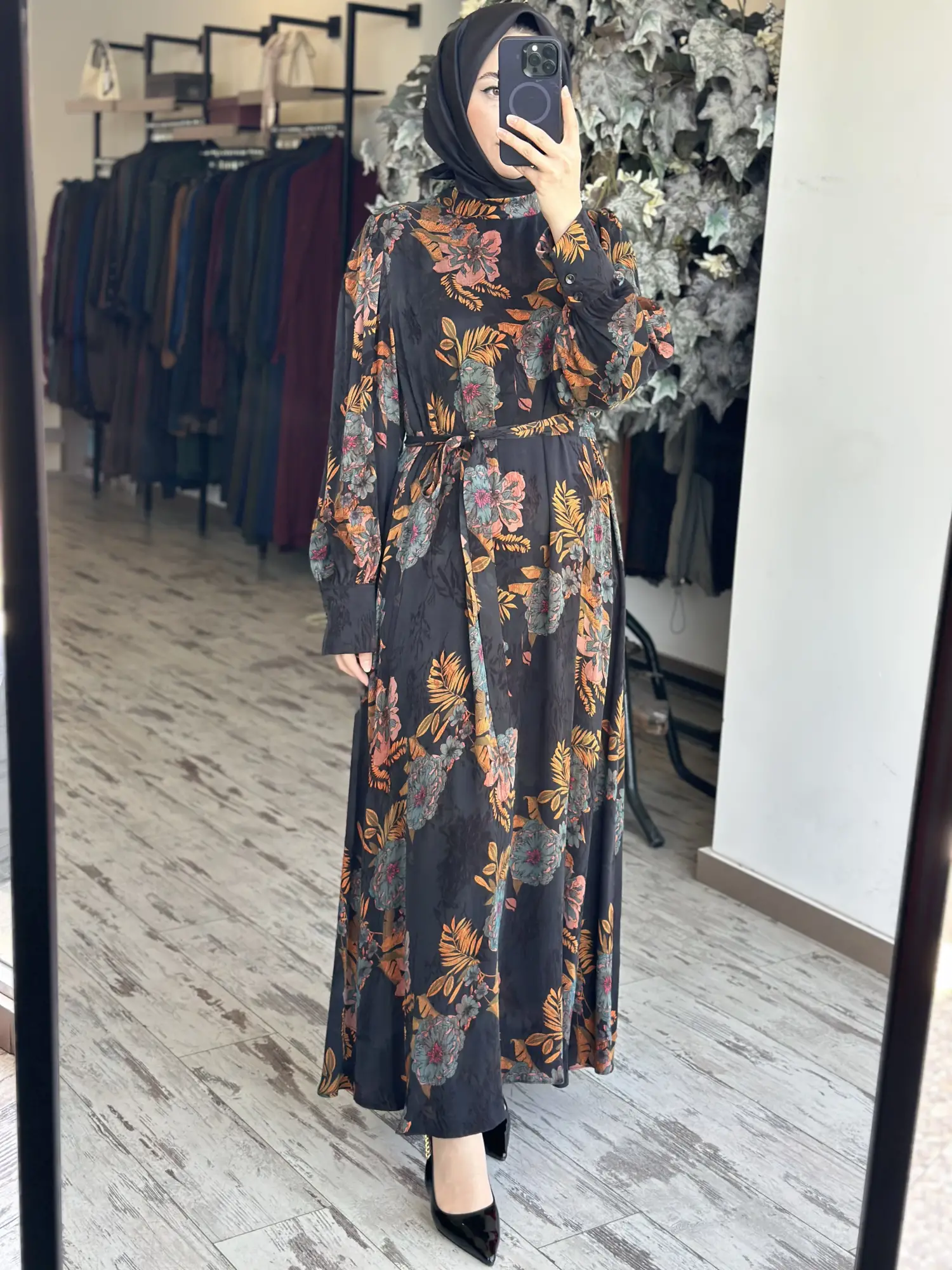Almarwah Floral Desenli Jakarlı Elbise 905018