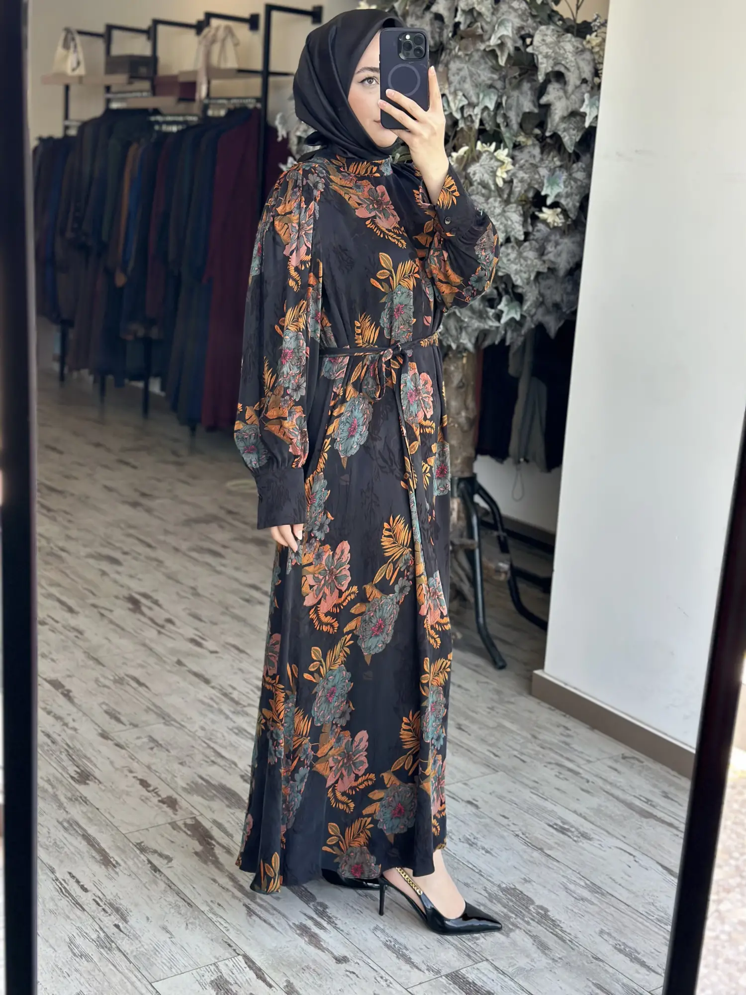 Almarwah Floral Desenli Jakarlı Elbise 905018