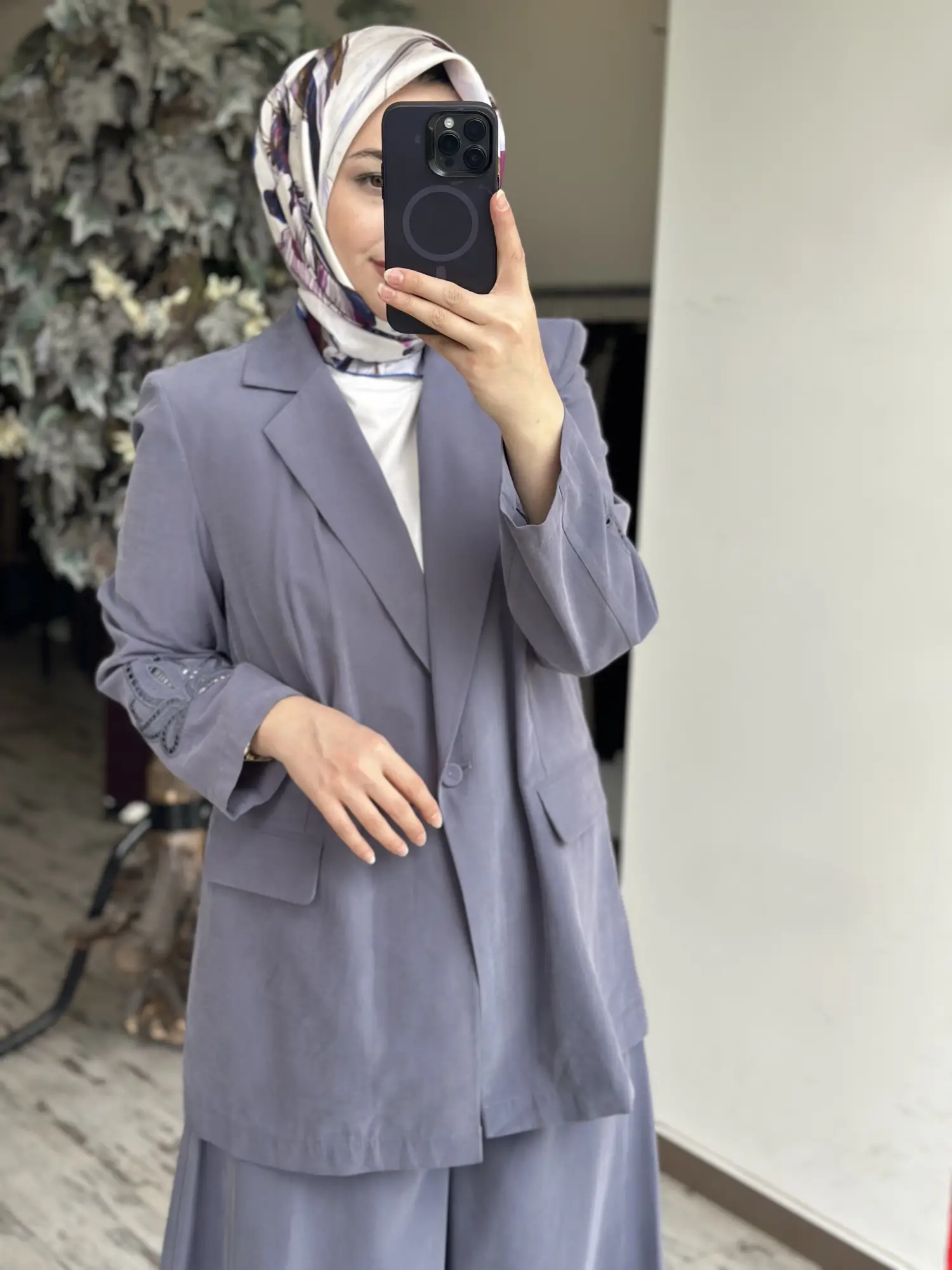 Kahma Sırtı ve Kolları Lazer Kesimli Ceket Pantolon Takım