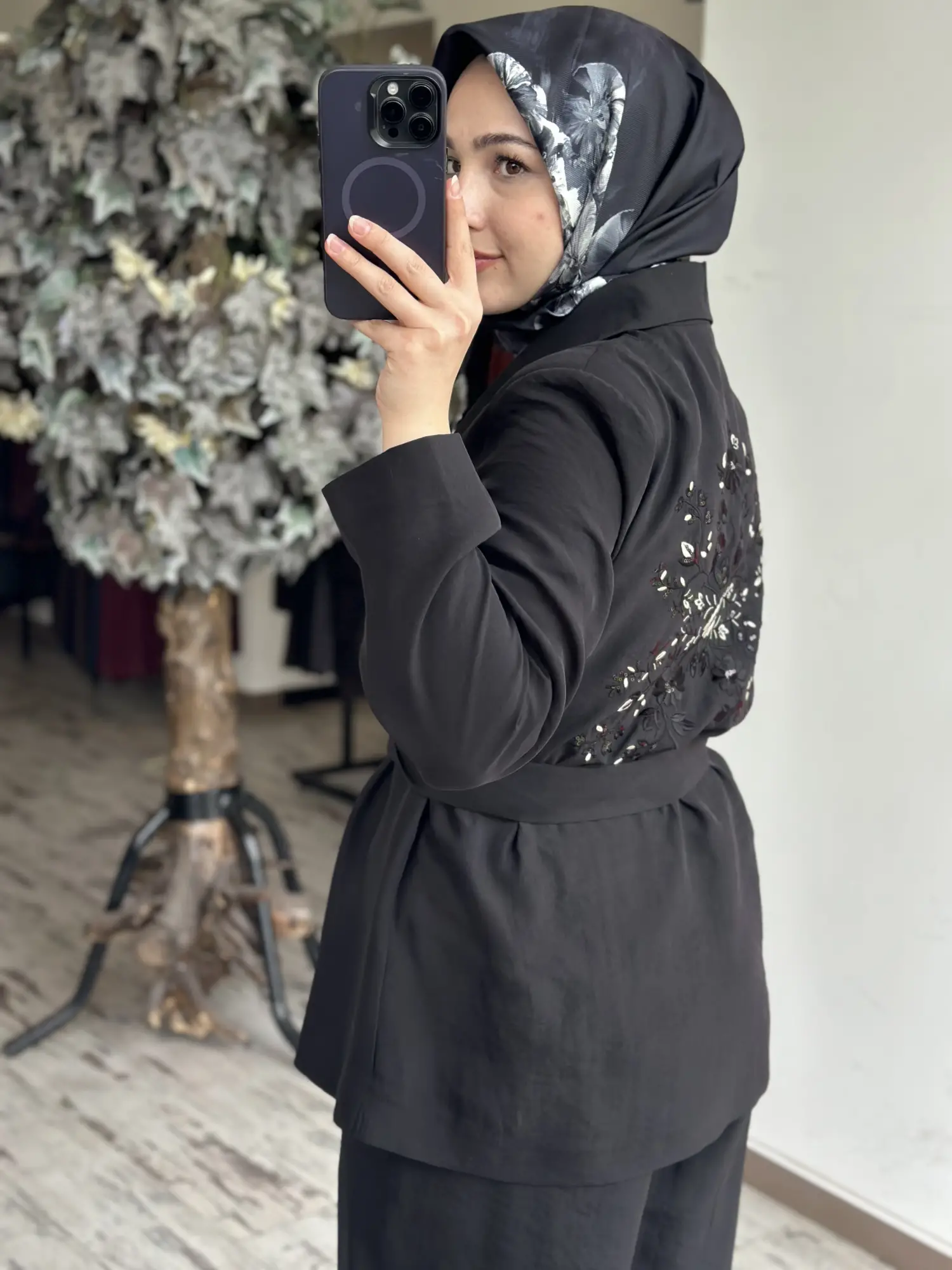 MAQ Sırtı Nakışlı Tencel Ceket Pantolon Takım