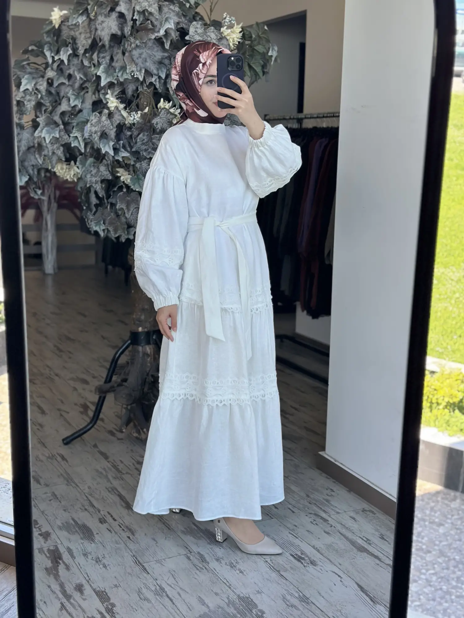 Almarwah Güpür Detaylı Keten Elbise 303903