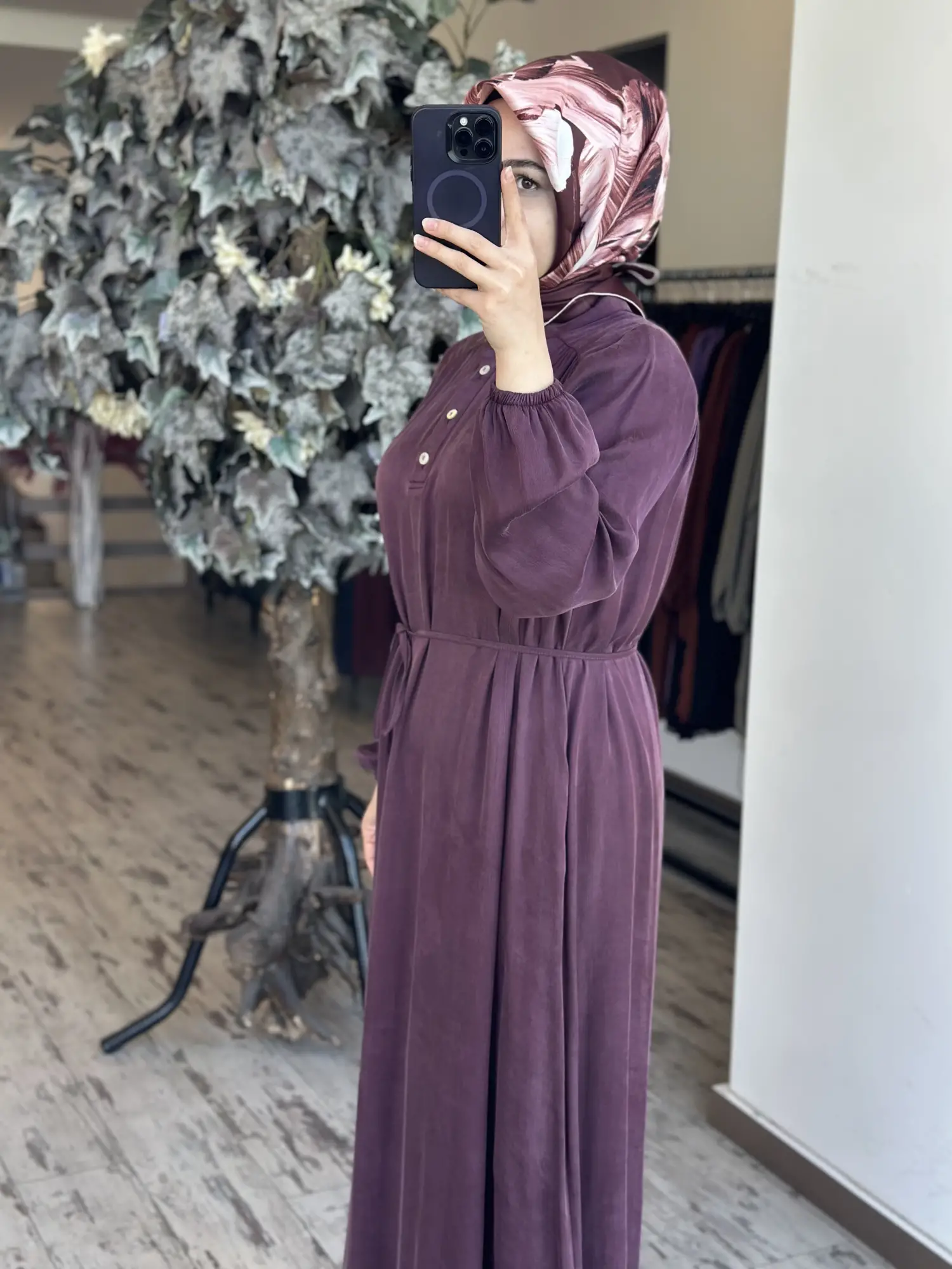 Almarwah Önden Yarım Düğmeli Cepli Rahat Elbise 303900