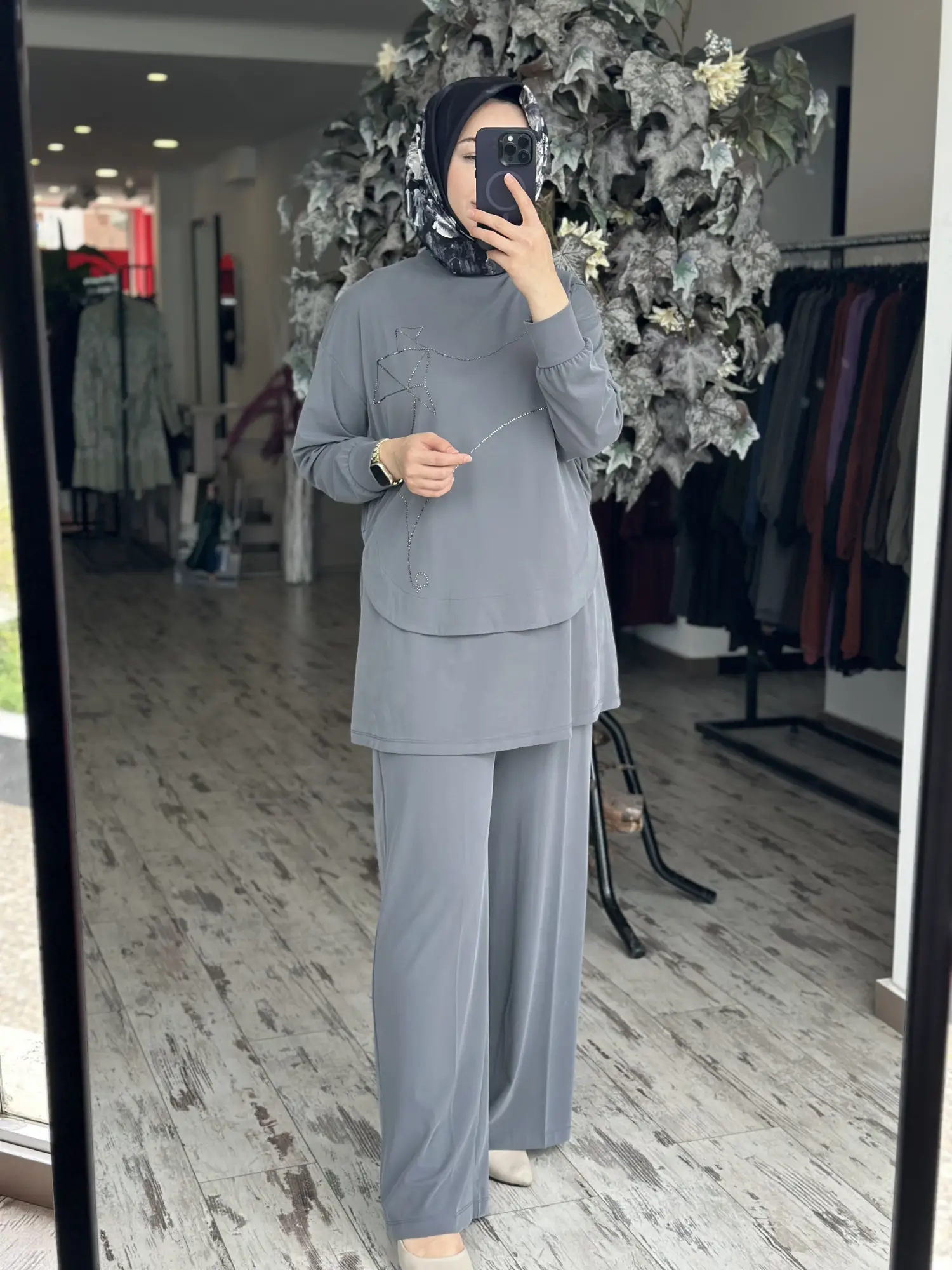 Qupra Petek Dokulu 3 lü Tunik İçlik Pantolon Takım WAD1298