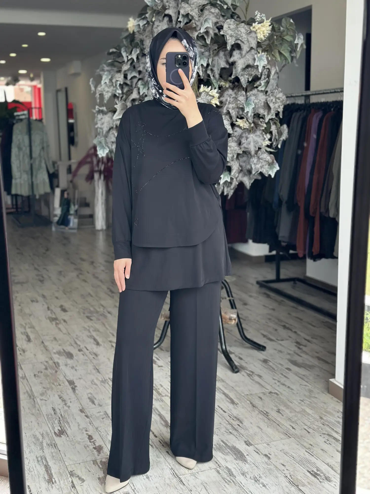 Qupra Petek Dokulu 3 lü Tunik İçlik Pantolon Takım WAD1298
