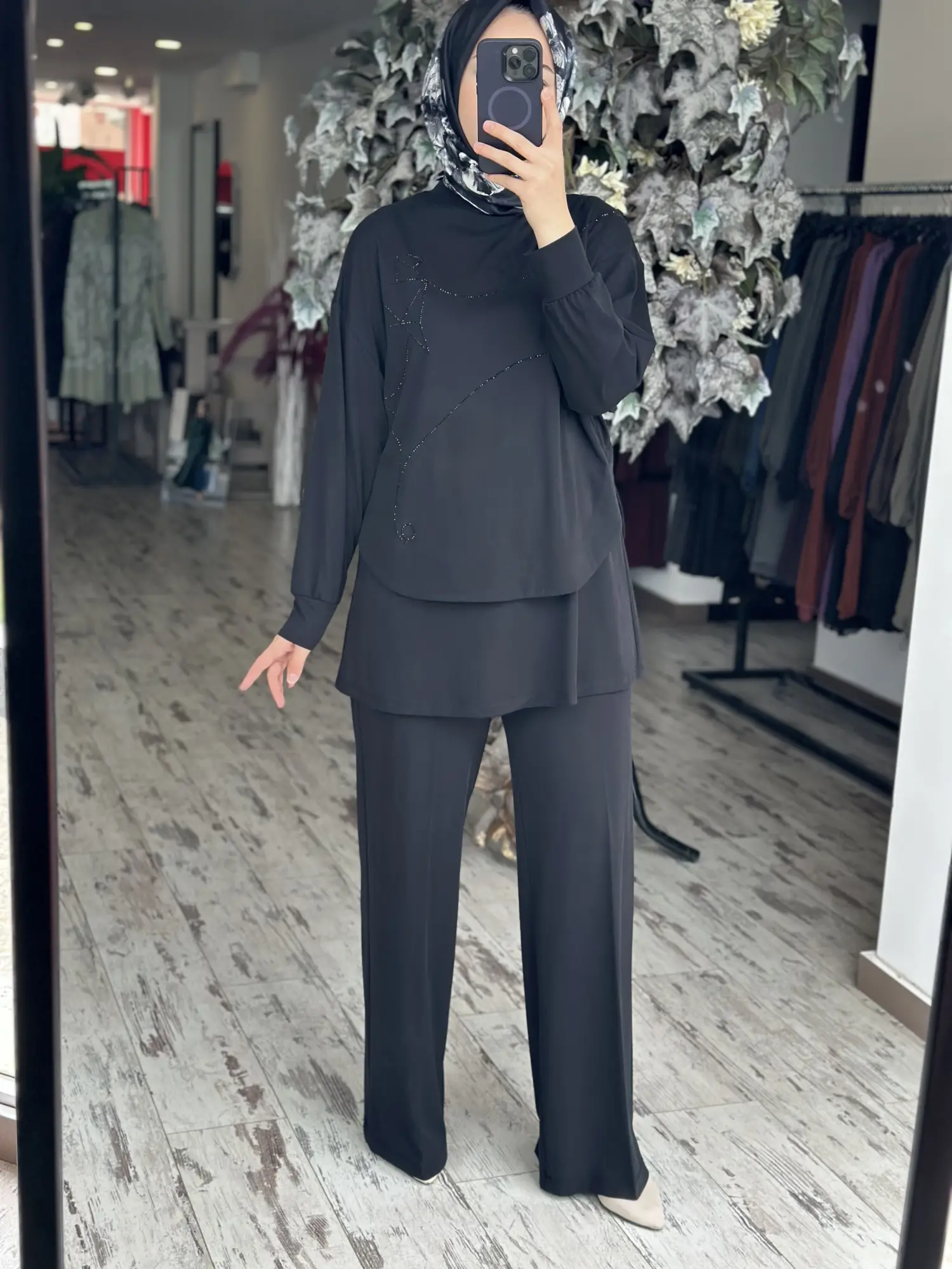 Qupra Petek Dokulu 3 lü Tunik İçlik Pantolon Takım WAD1298