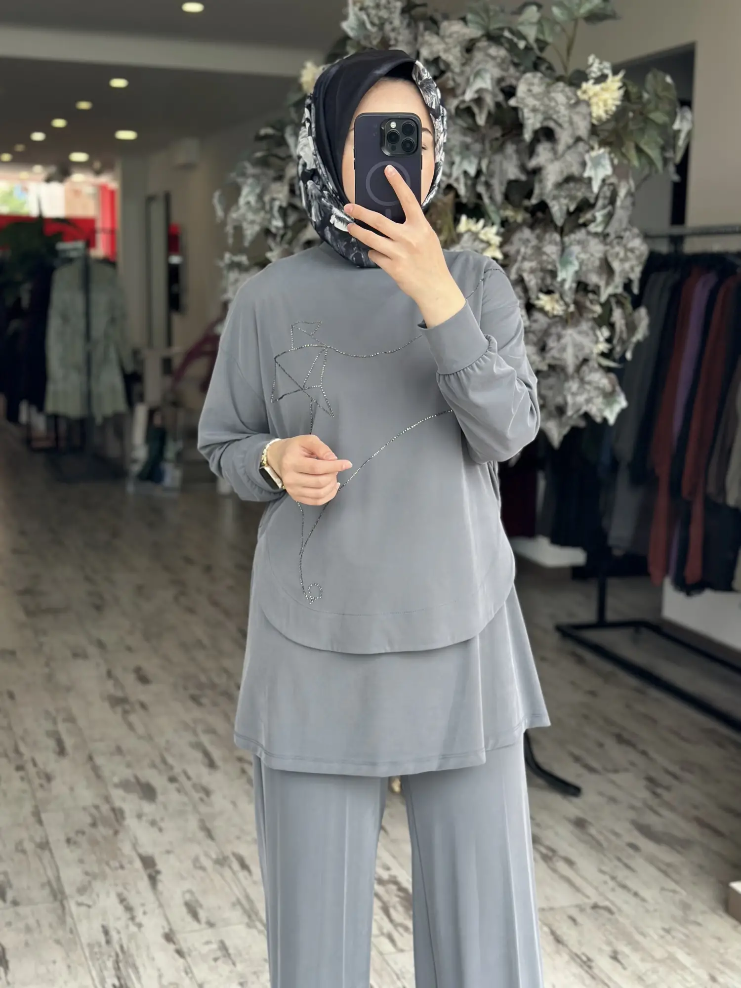 Qupra Petek Dokulu 3 lü Tunik İçlik Pantolon Takım WAD1298