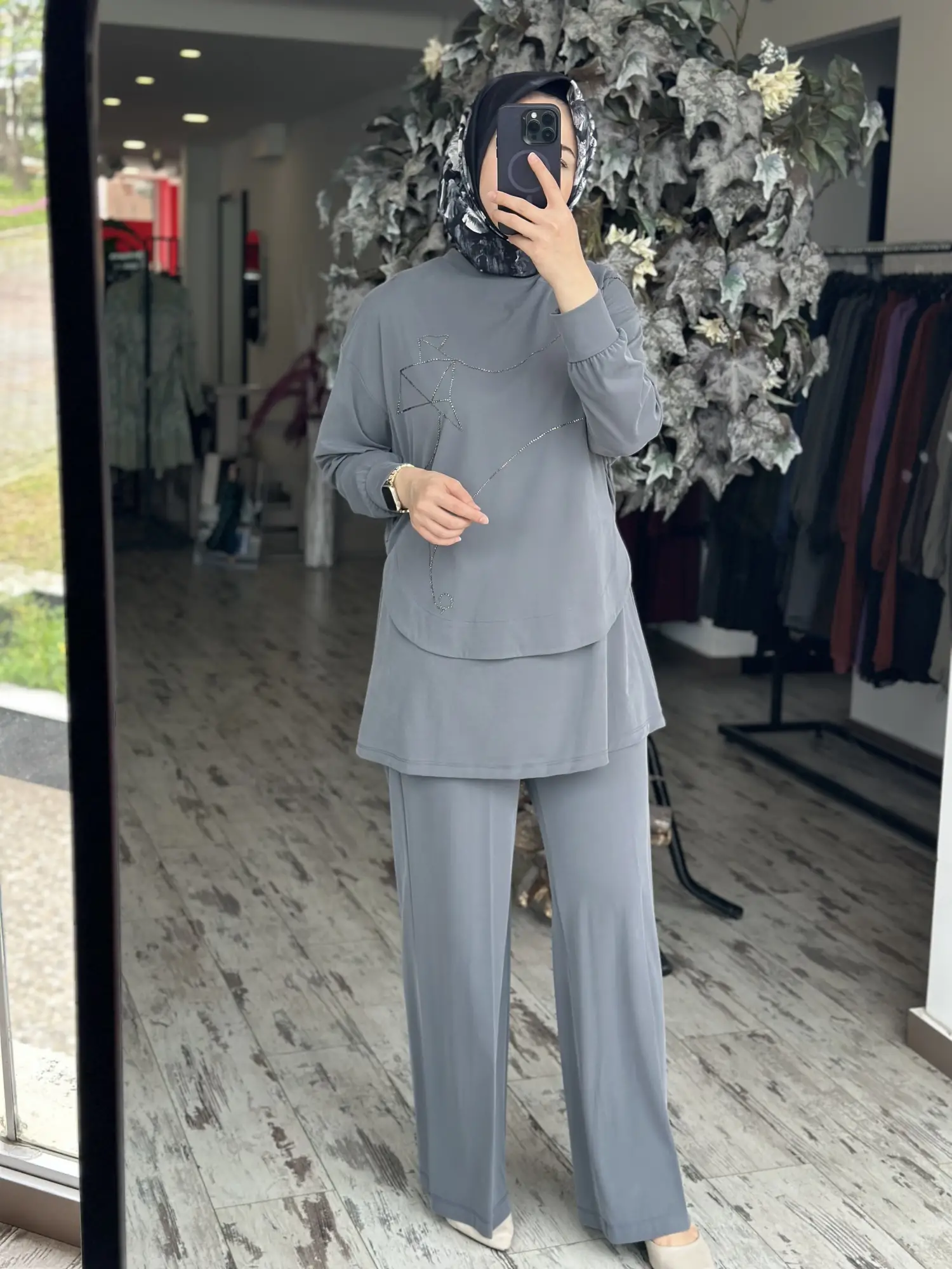 Qupra Petek Dokulu 3 lü Tunik İçlik Pantolon Takım WAD1298