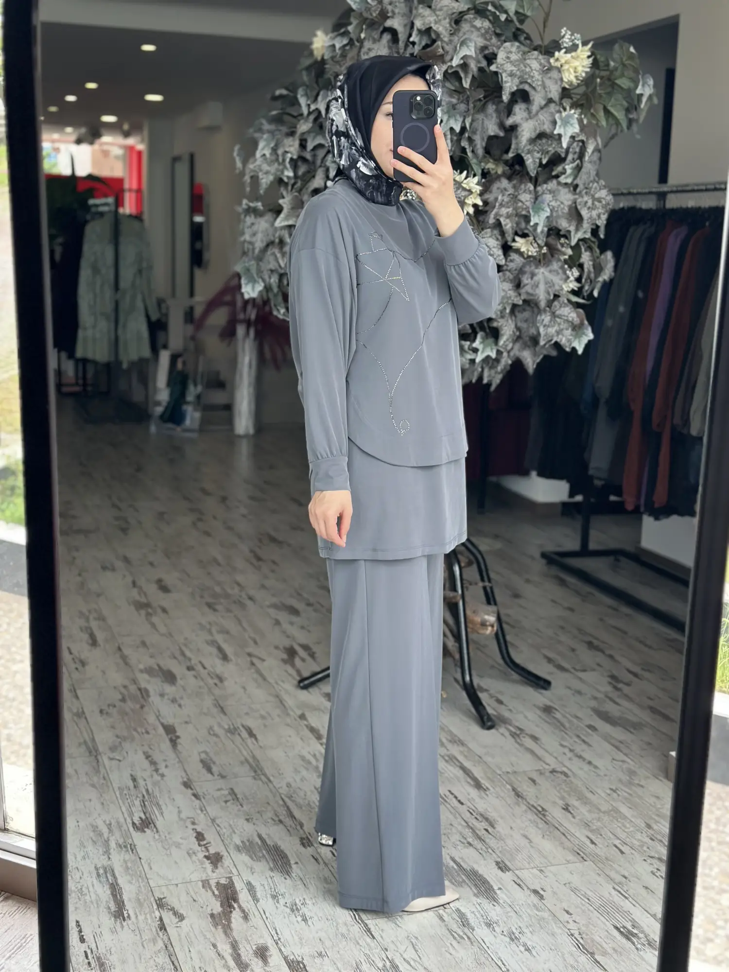 Qupra Petek Dokulu 3 lü Tunik İçlik Pantolon Takım WAD1298