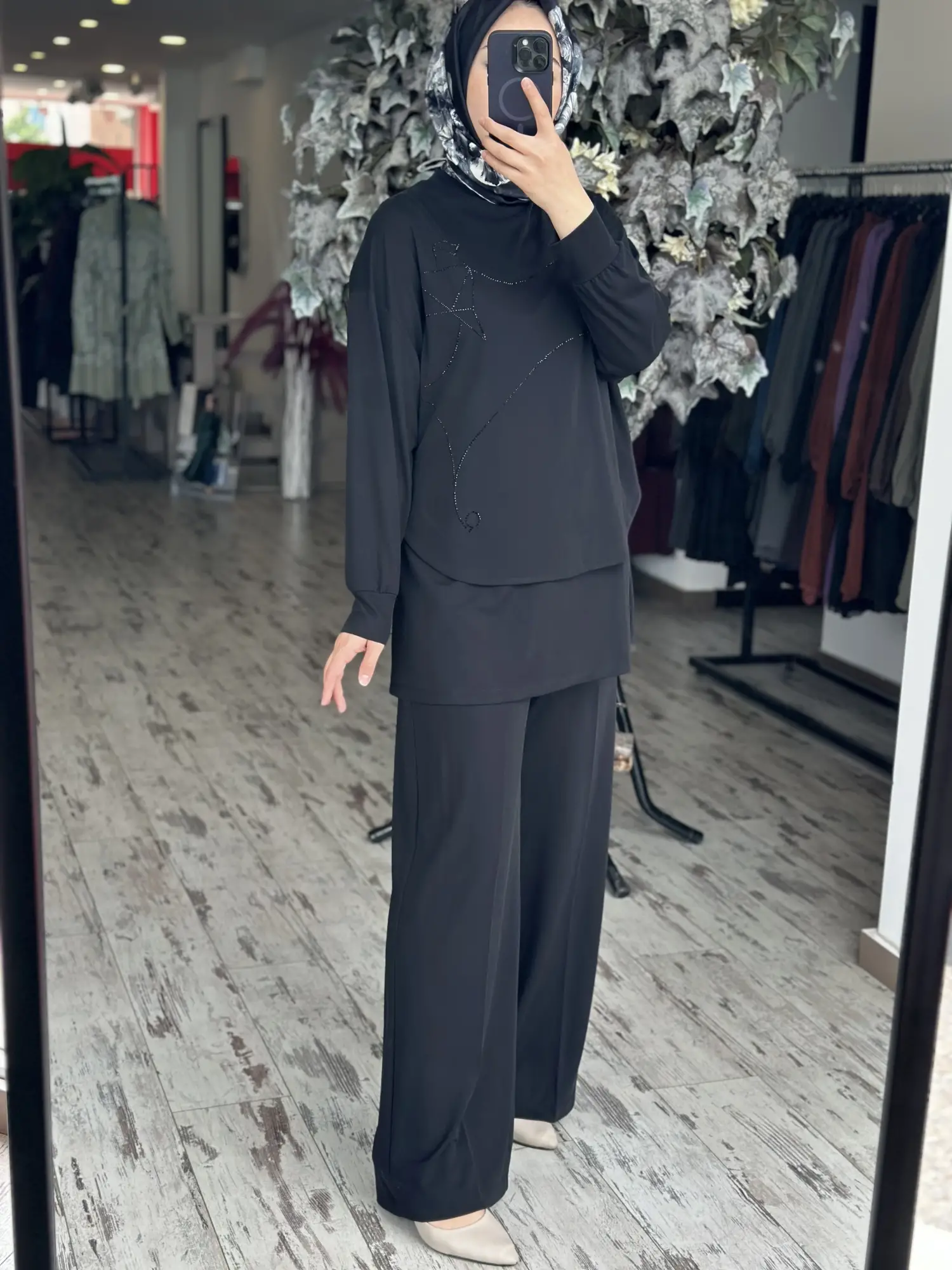 Qupra Petek Dokulu 3 lü Tunik İçlik Pantolon Takım WAD1298
