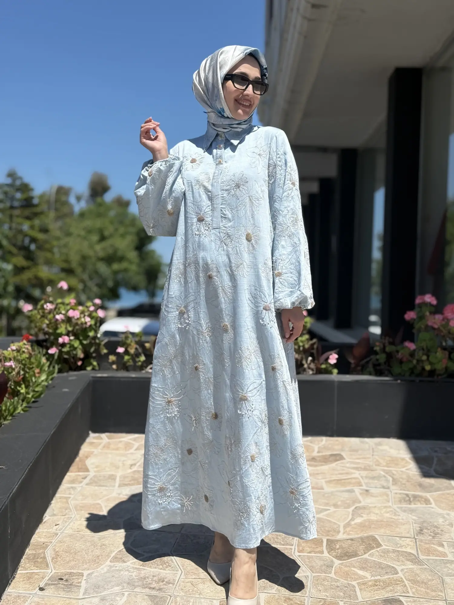 SENNA Nakış ve Boncuk İşlemeli Vual Flone Elbise SD2630047