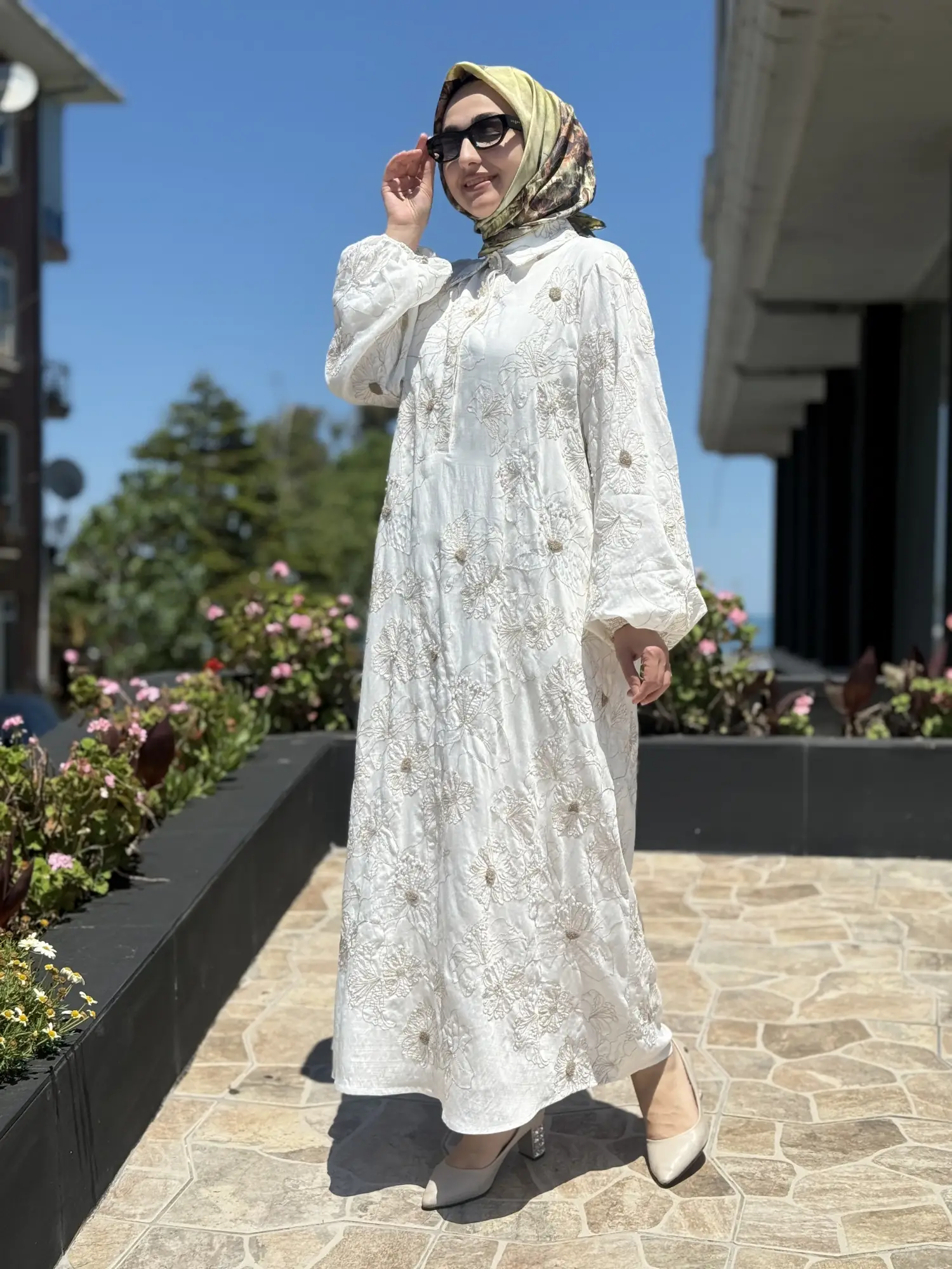 SENNA Nakış ve Boncuk İşlemeli Vual Flone Elbise SD2630047