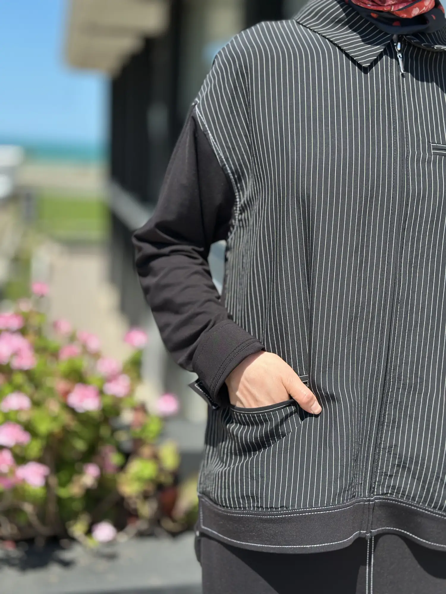 Tığ Triko Çizgi Ve Spor Dikiş Detaylı Etekli Takım  TKM5064