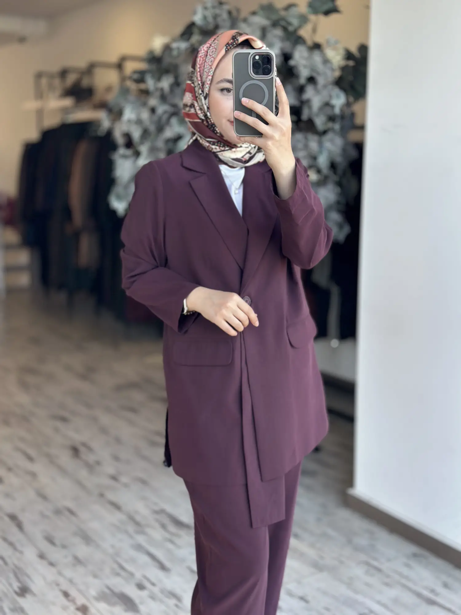 Tığ Triko Yaka Detaylı Blazer Ceket Pantolon Takım TKM5085
