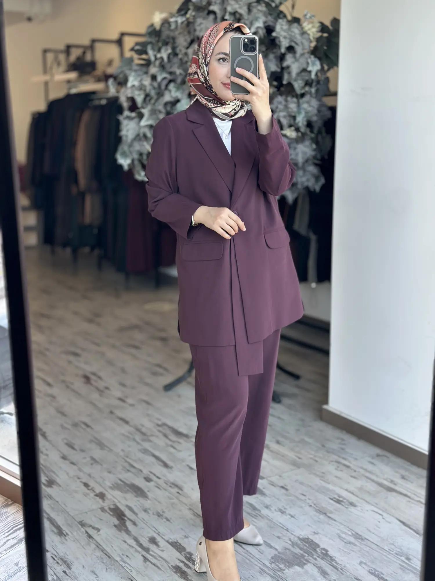 Tığ Triko Yaka Detaylı Blazer Ceket Pantolon Takım TKM5085