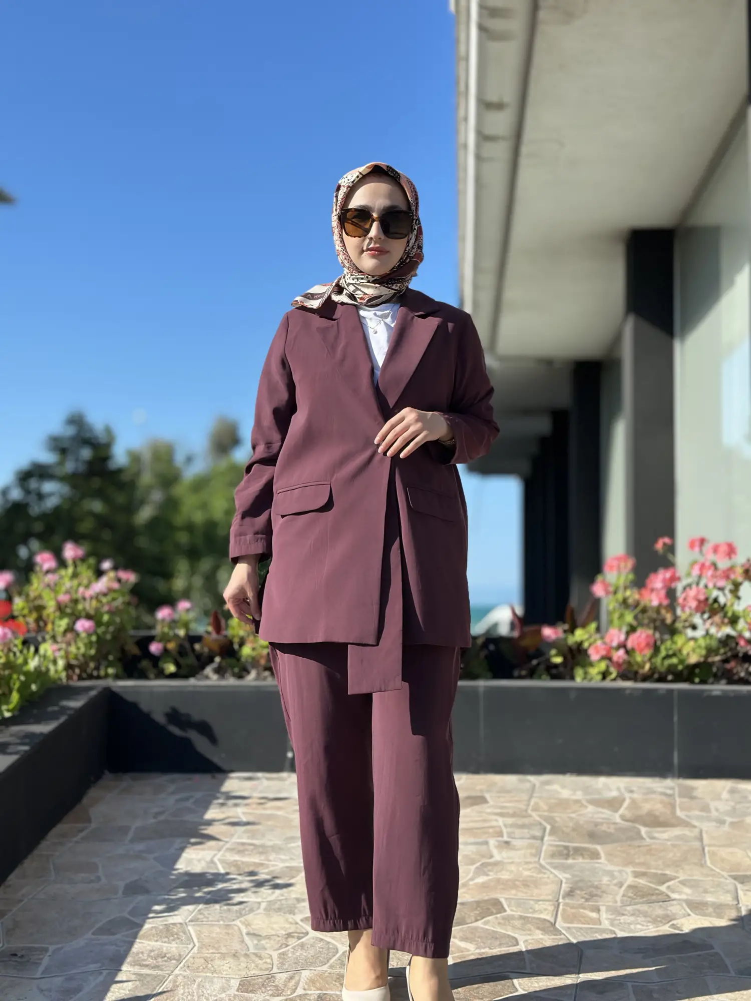 Tığ Triko Yaka Detaylı Blazer Ceket Pantolon Takım TKM5085