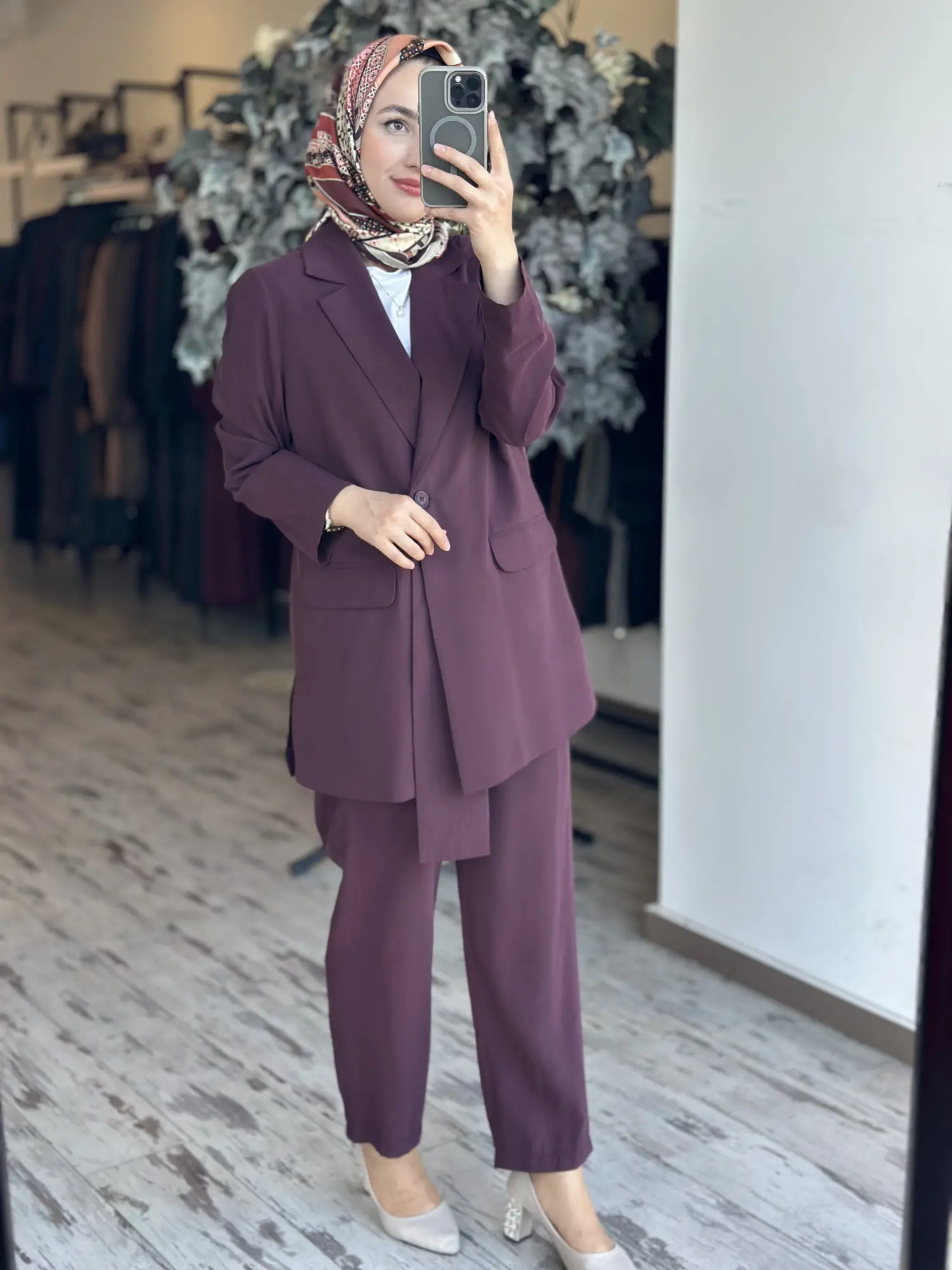 Tığ Triko Yaka Detaylı Blazer Ceket Pantolon Takım TKM5085