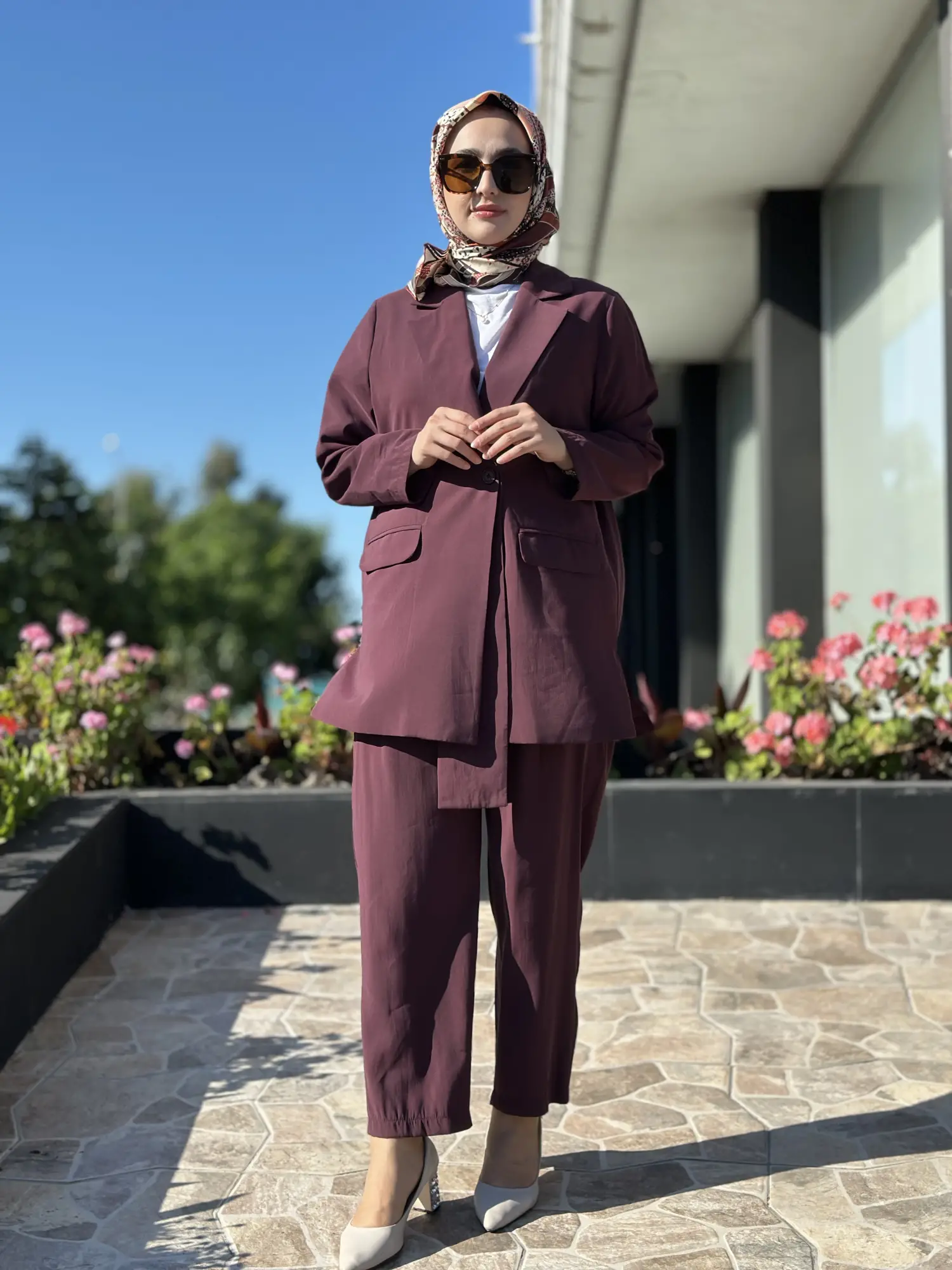 Tığ Triko Yaka Detaylı Blazer Ceket Pantolon Takım TKM5085