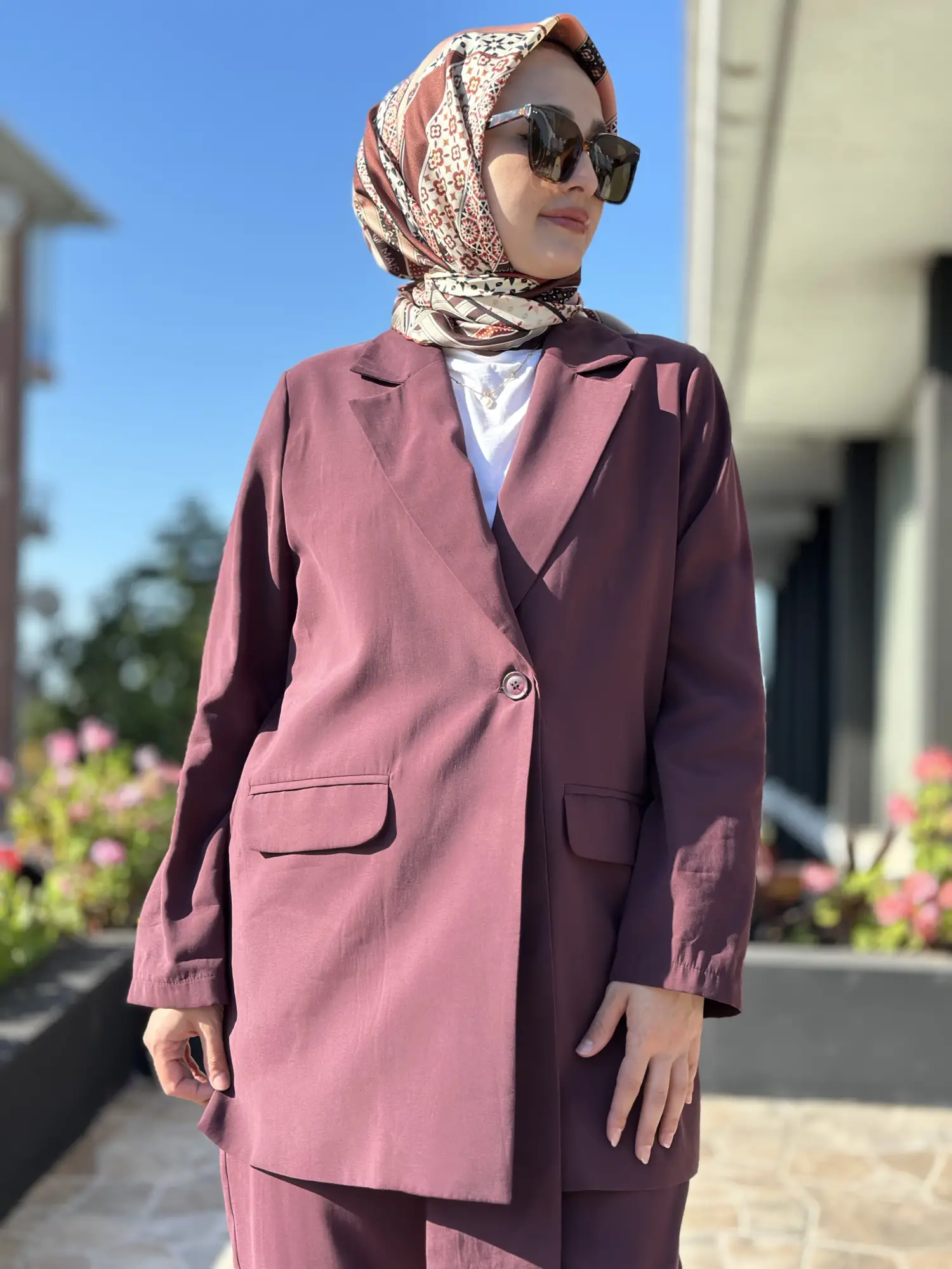 Tığ Triko Yaka Detaylı Blazer Ceket Pantolon Takım TKM5085
