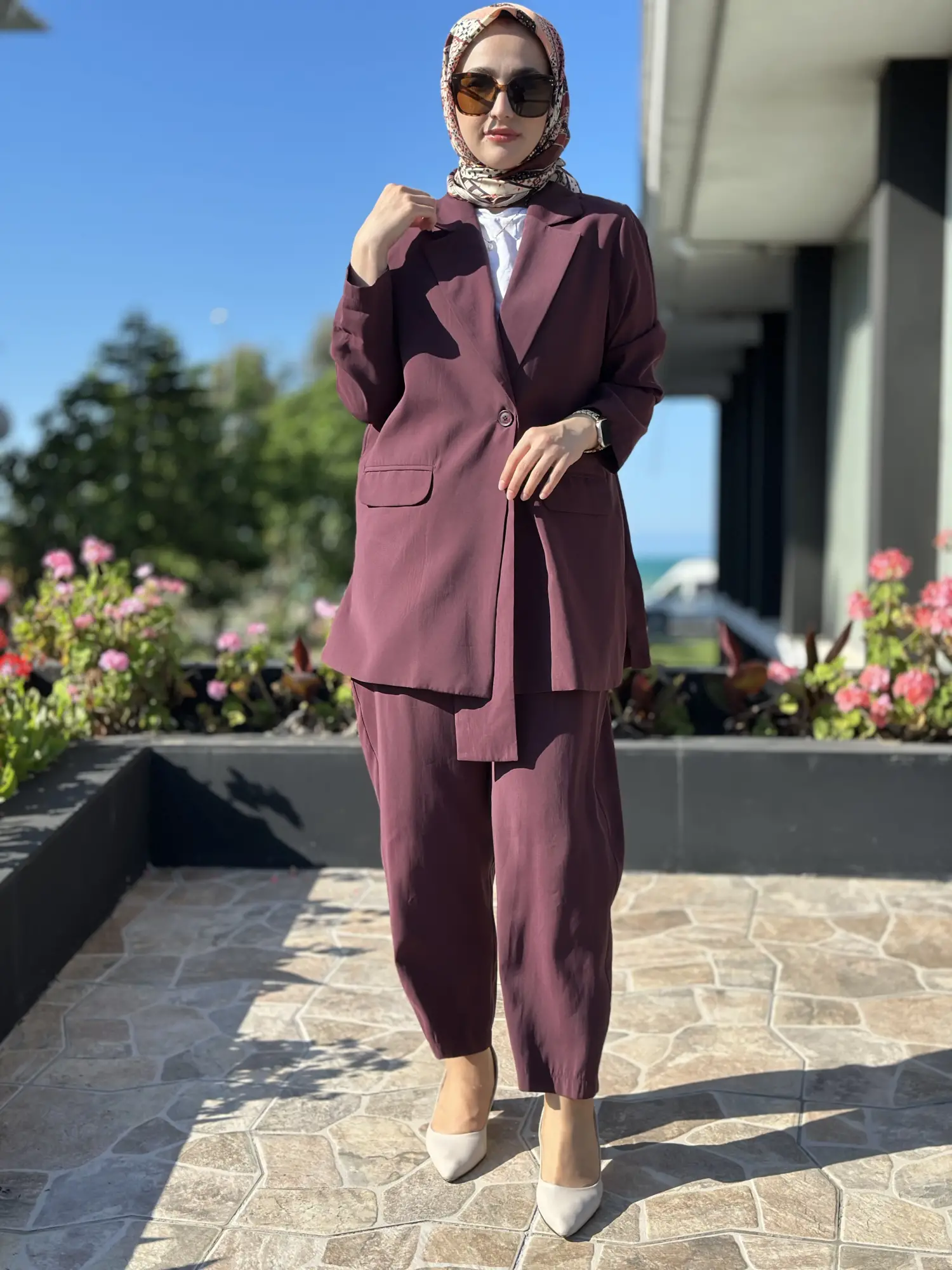 Tığ Triko Yaka Detaylı Blazer Ceket Pantolon Takım TKM5085