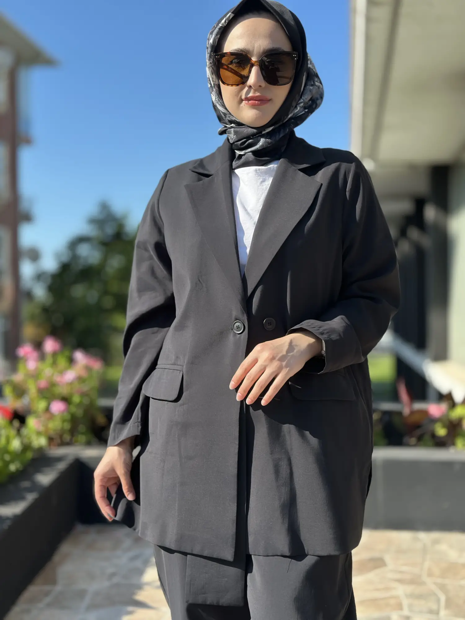 Tığ Triko Yaka Detaylı Blazer Ceket Pantolon Takım TKM5085