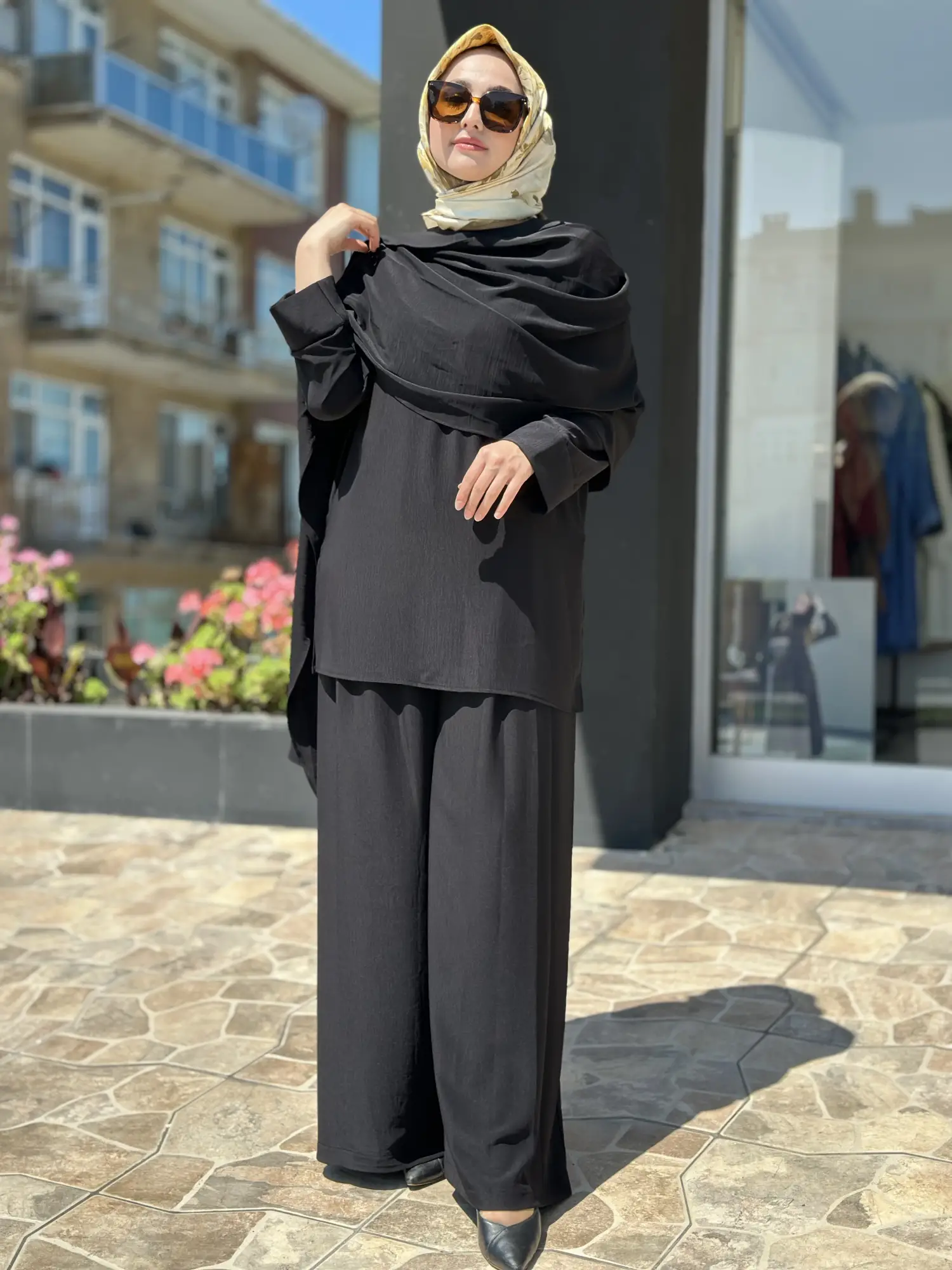 Tığ Triko Şal Aksesuarlı Tunik Pantolon Takım TKM5070
