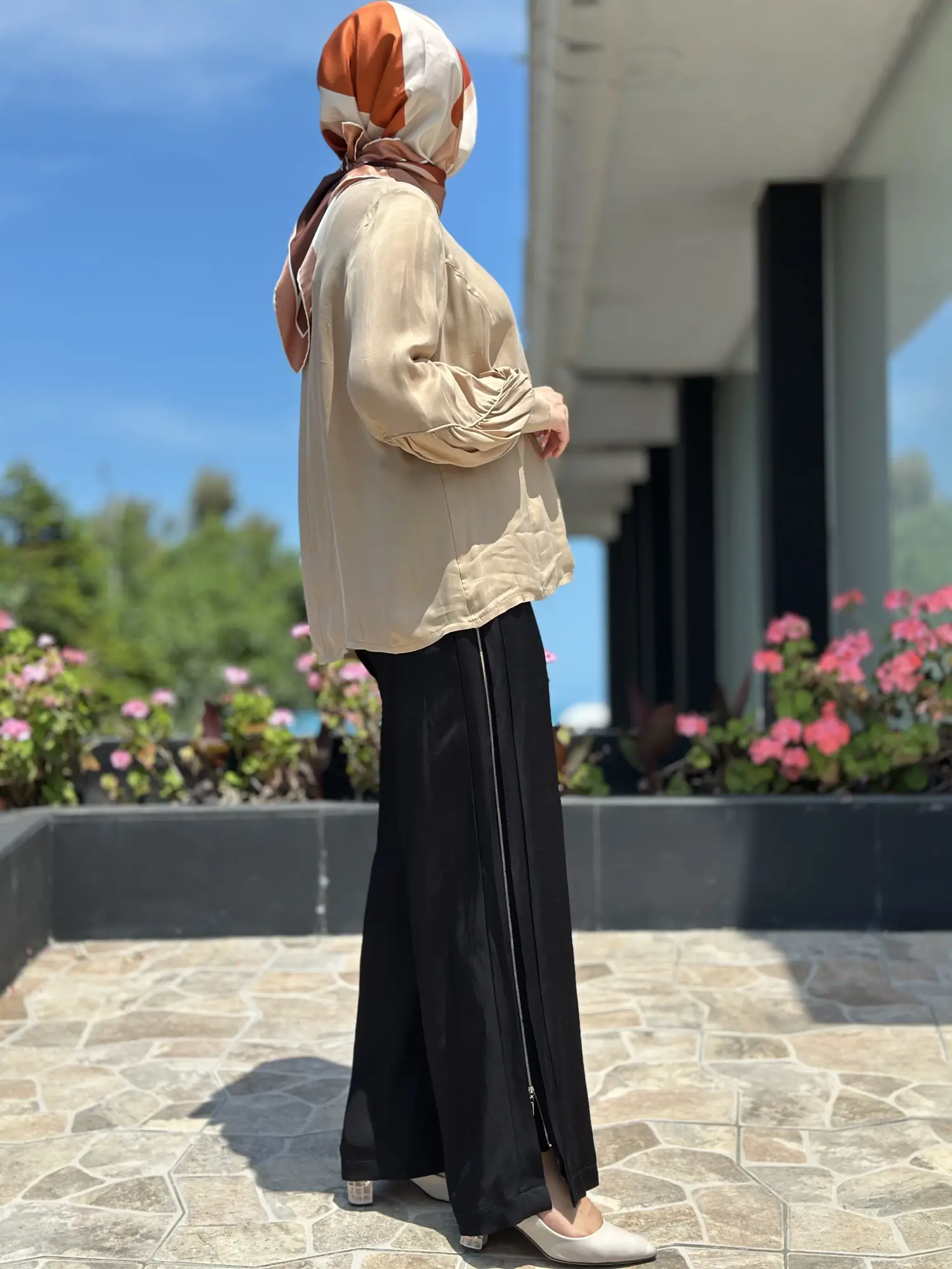 Misswhence Yanlardan Fermuar Kapama Detaylı Chanel Keten Pantolon 39114