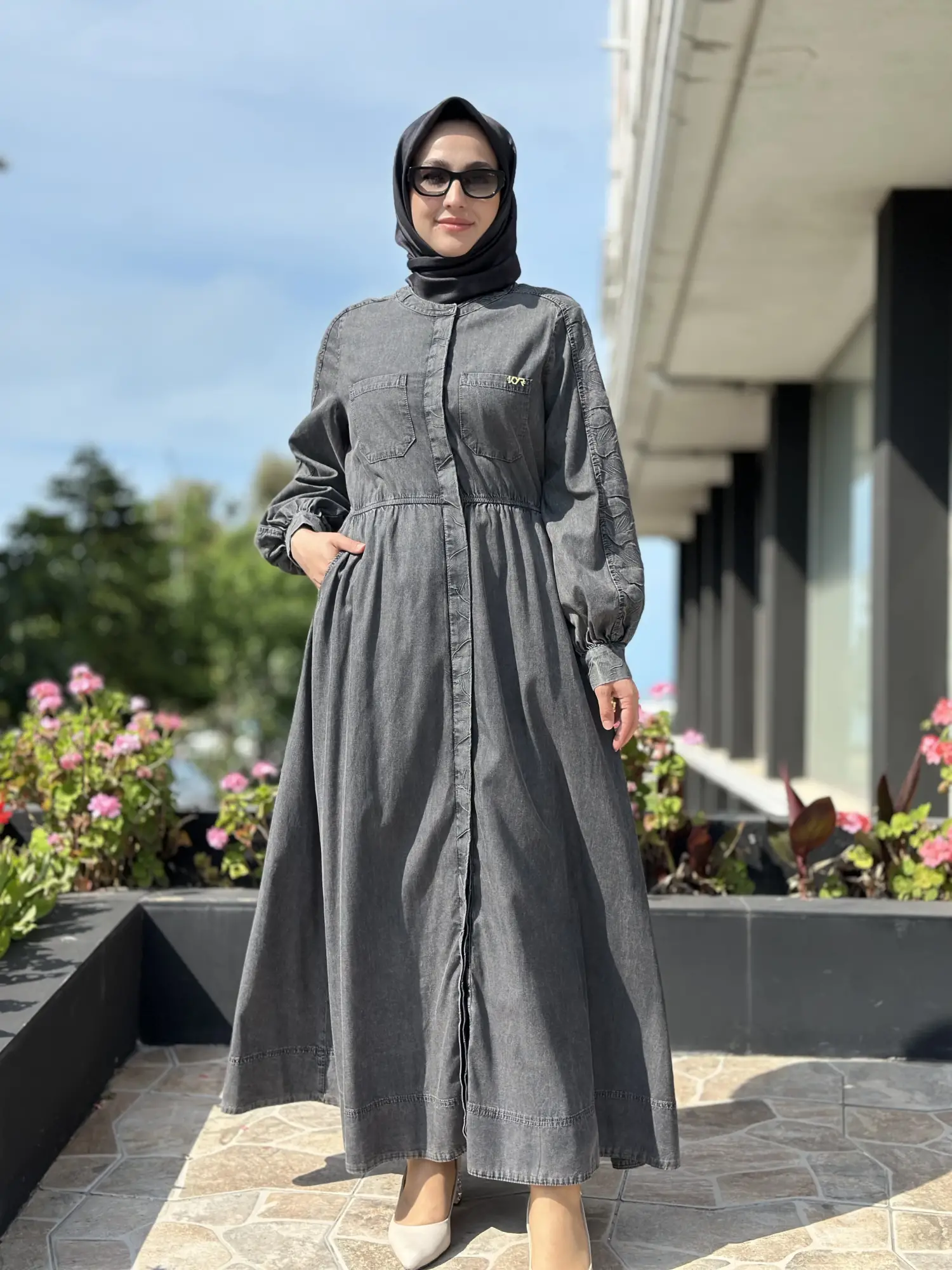 Kayra Önü Patlı Tensel Kot Elbise KA83016