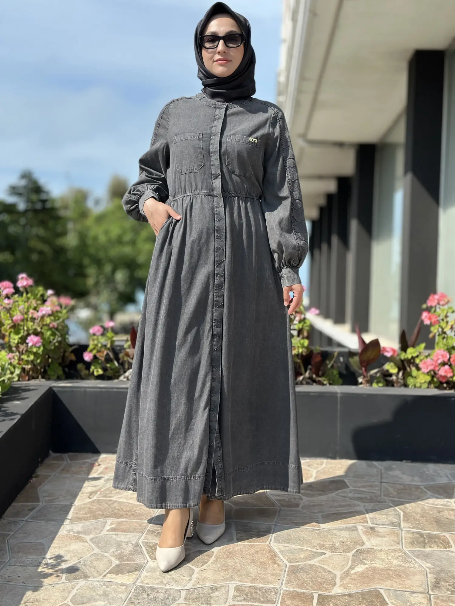 Kayra Önü Patlı Tensel Kot Elbise KA83016