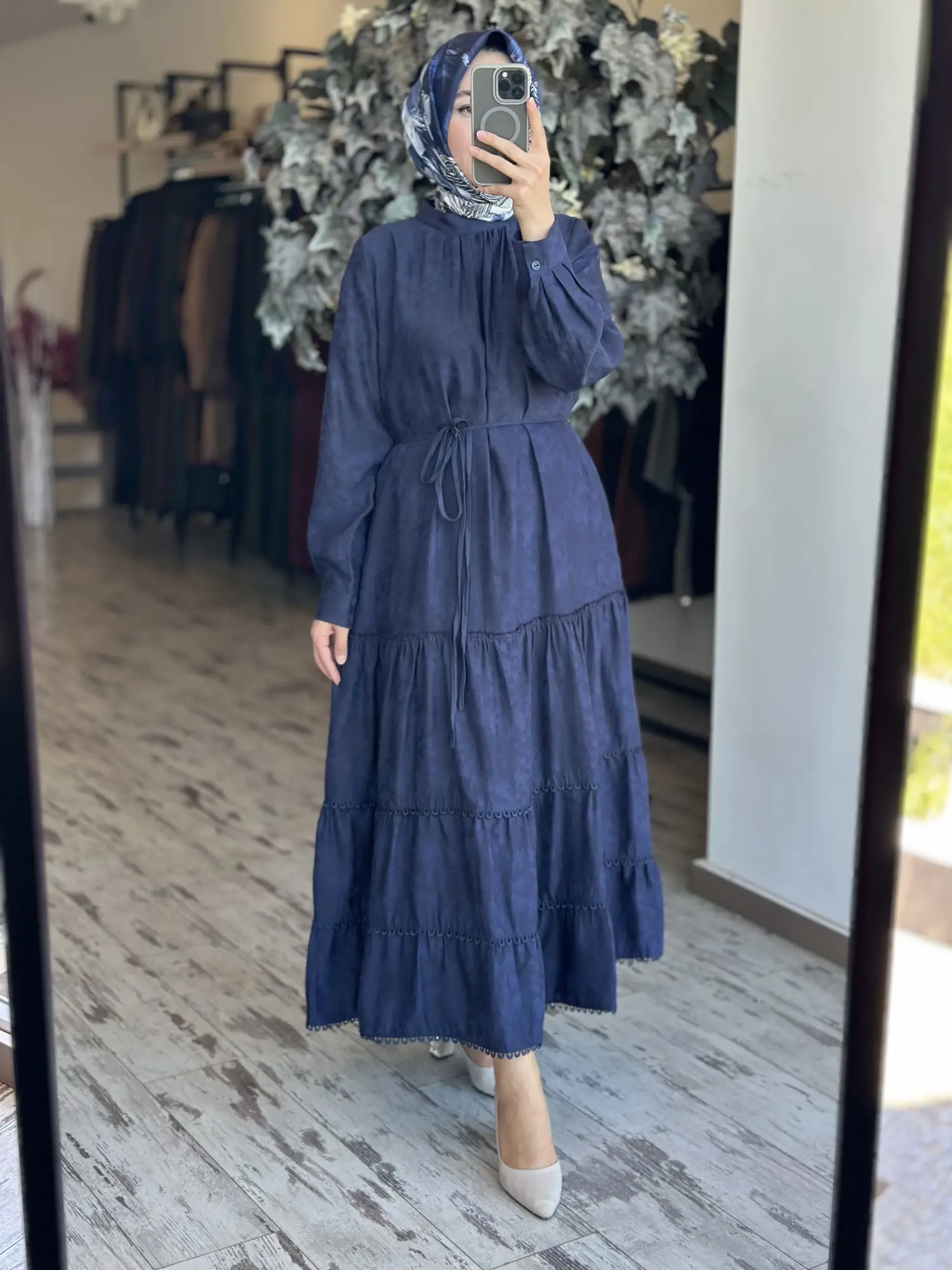 Almarwah Birit Detaylı Desenli Tencel Elbise 303916