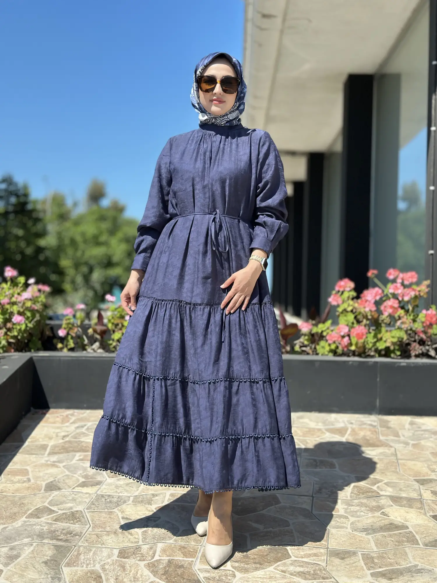 Almarwah Birit Detaylı Desenli Tencel Elbise 303916